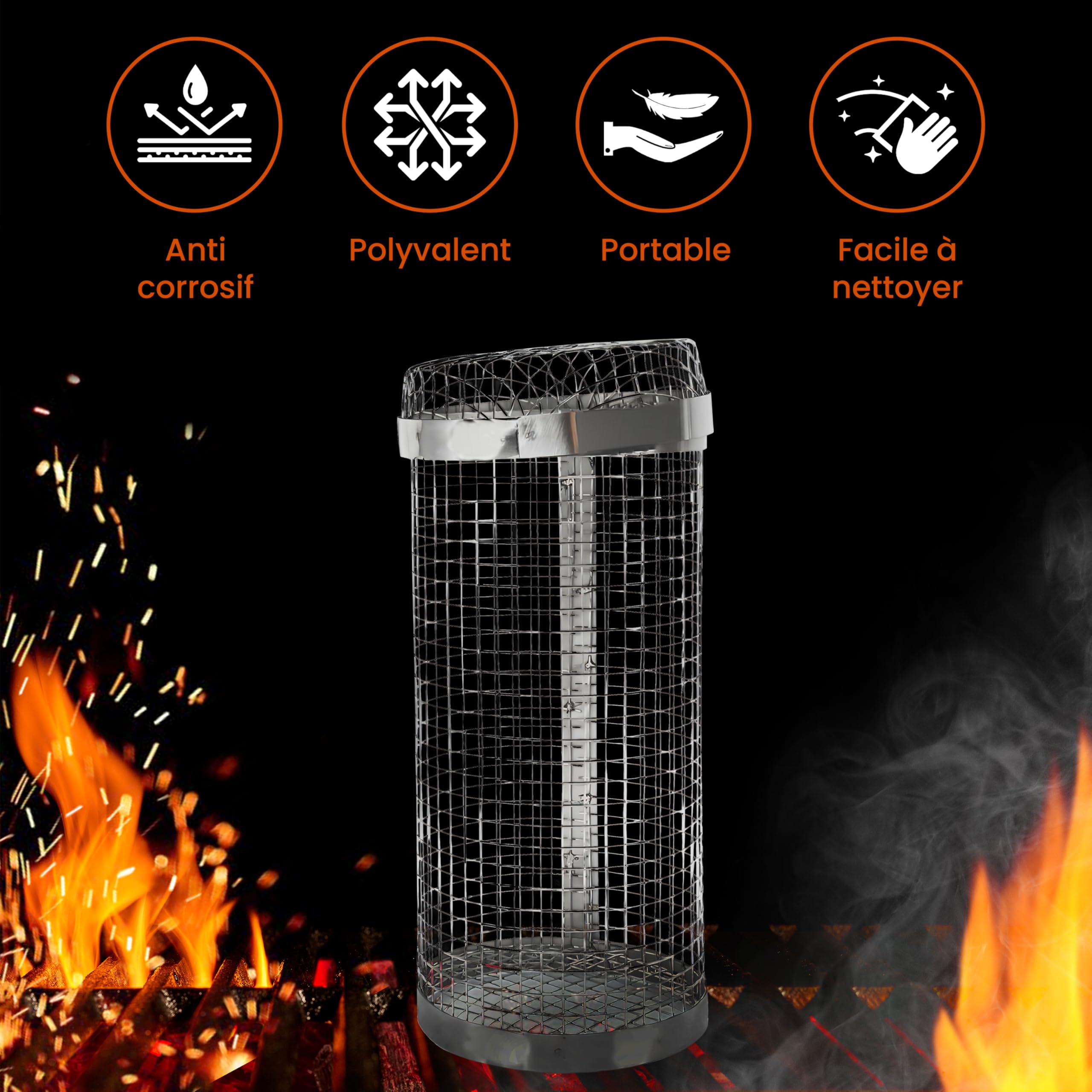 AVOID Panier à Griller Roulant - Panier Barbecue Cylindrique Enroulable en Acier Inoxydable - Accessoires Barbecue pour BBQ Grill Extérieur, Cadeau de Vacances (Silver, 20cm X 10cm)