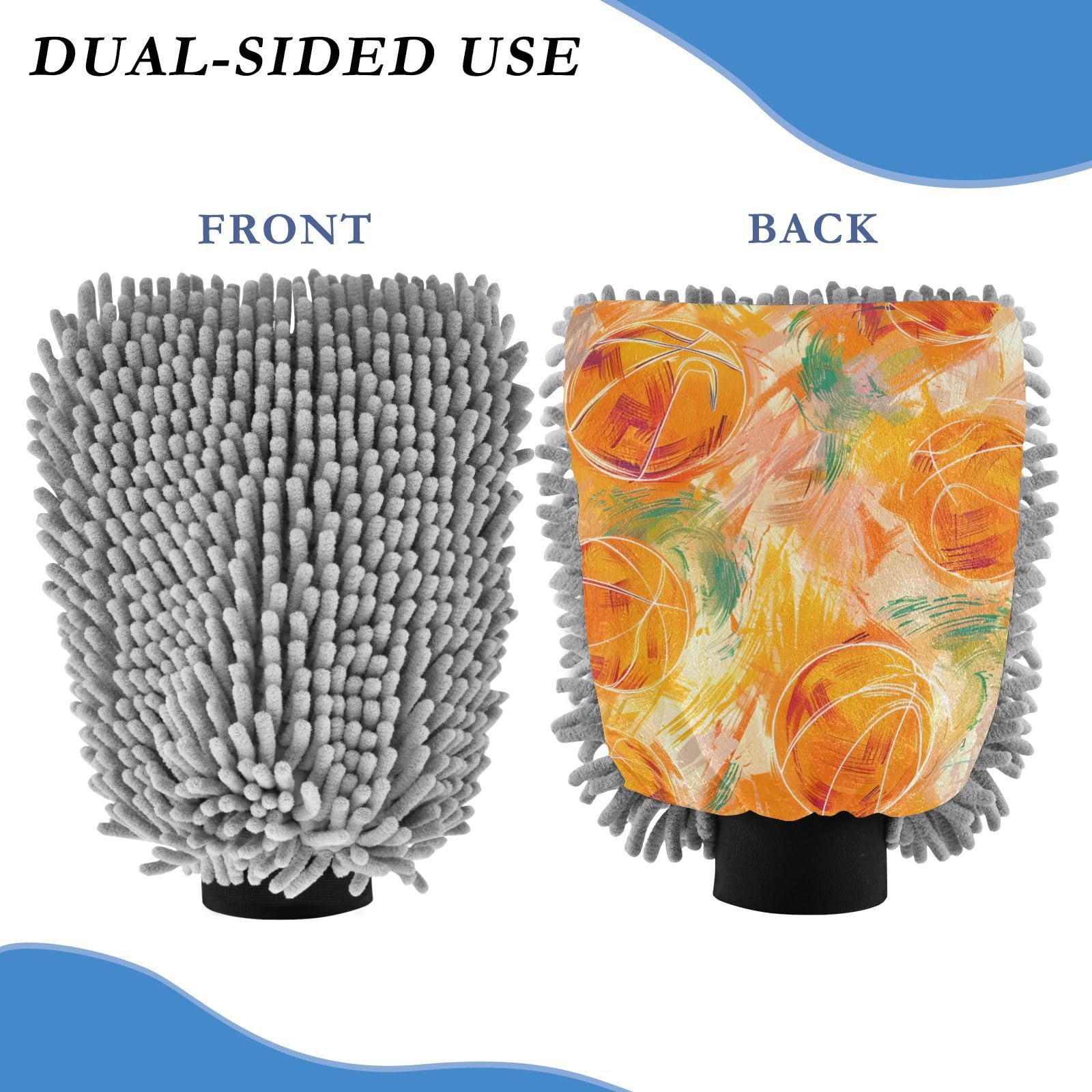 IOACIY Absorbent Microfiber Car Wash Drying Mitts, 2 Pack, Scratch-Free & Lint-Free, Rich Foam, Highly Absorbent, Double Sided, Wash Mitt Perfect for Car Washing, L, Basketball (10)