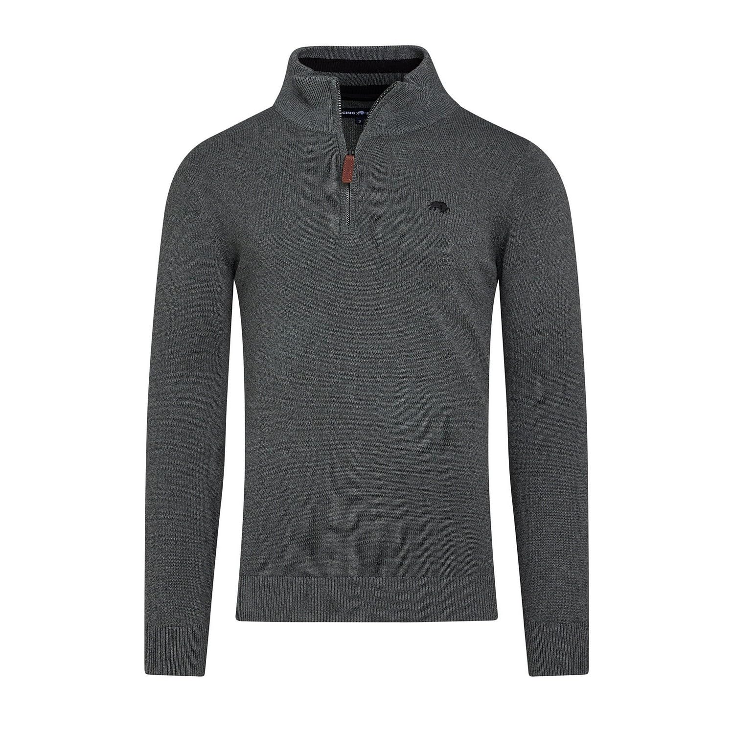 Raging Bull Men's Charcoal Classic Knitted Cashmere Blend Quarter Zip Jumper (M) (Charcoal)
