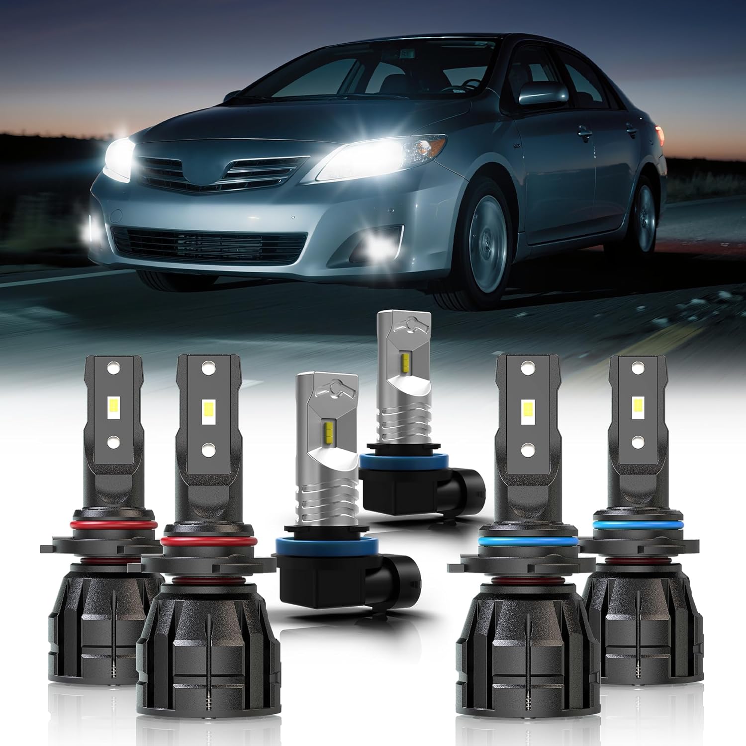 MZS Off-road Use Fog Bulbs, Fit for 2009-2013 Corolla Bulbs 2006-2012 RAV4 Lights, 500% Brightness 6500K with Cooling Fan, Plug & Play, Pack of 6