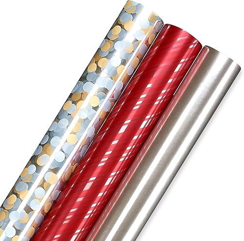 Miniatura 5 de American Greetings Paquete de rollo de celofán navideño de 75 pies cuadrados, rayas rojas y blancas (3 rollos de 30 pulgadas x 10 pies)