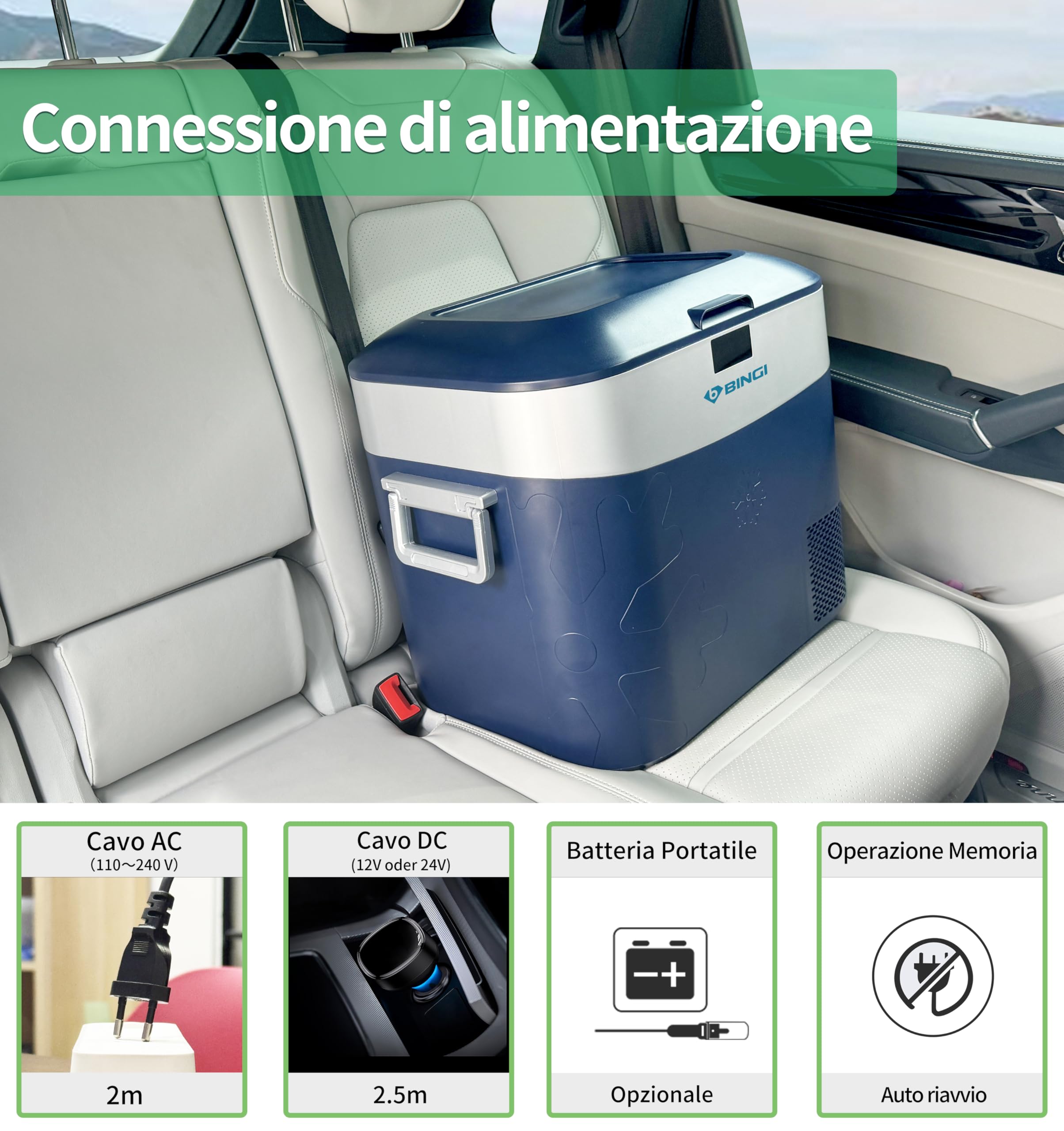 Bingi 22L Frigorifero Portatile Elettrico,Congelatore Portatile per Auto,Mini Frigorifero da Campeggio Frigo Elettrico 12V/24V/220V compressore per RV Camion,Barca,Camper