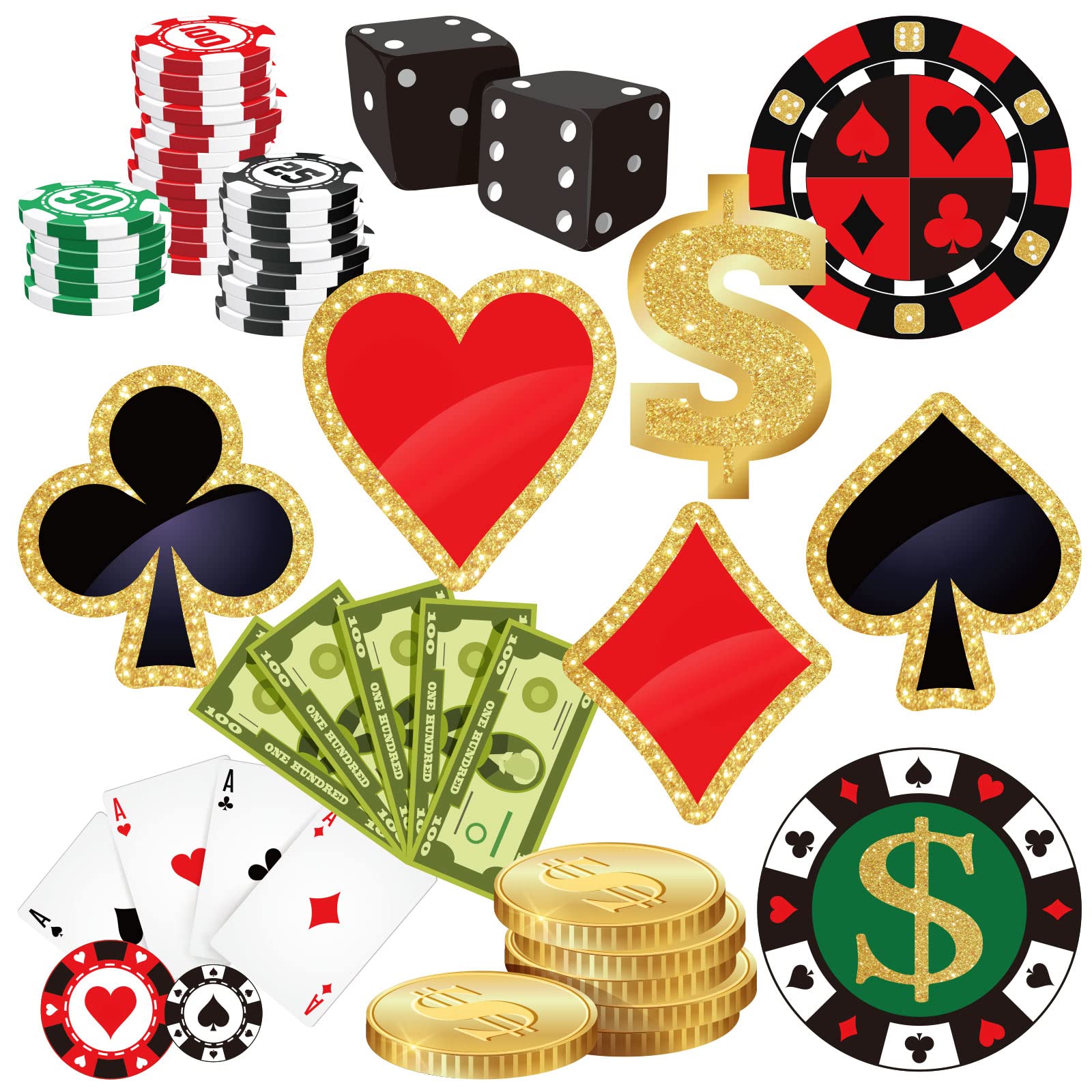 Whaline 60Pcs Casino Party Decorations Cut-Outs 12 Design Las Vegas Casino Themed Poker Decoration Versatile Paper Cutting with Glue Point for Bulletin Board Classroom School Casino Party Supplies
