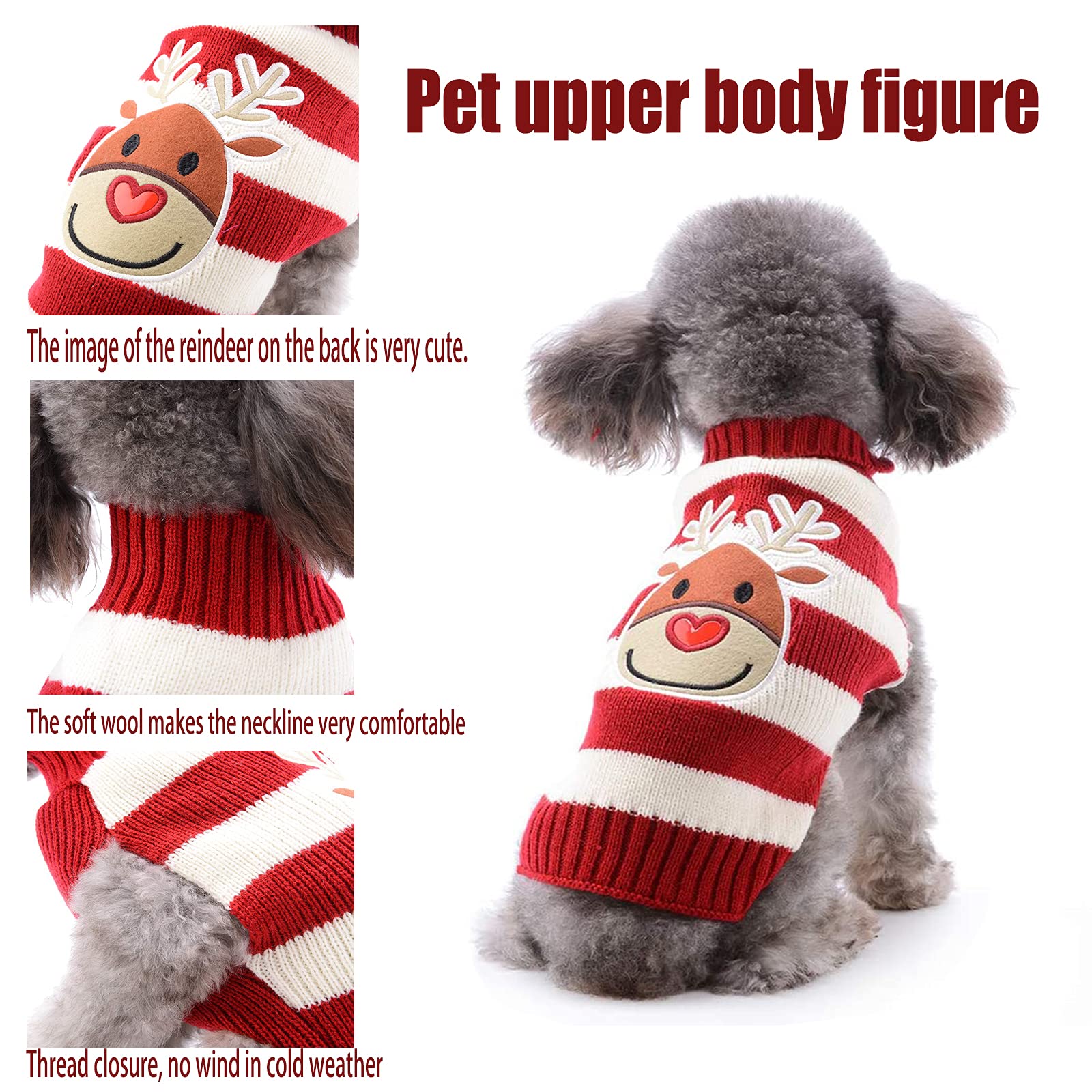 1 Maglioncino Natalizio per Cane o Gatto, Costume Maglieria Maglione Caldo per l’inverno, Lavorato a Maglia, Motivo a Strisce con Alce