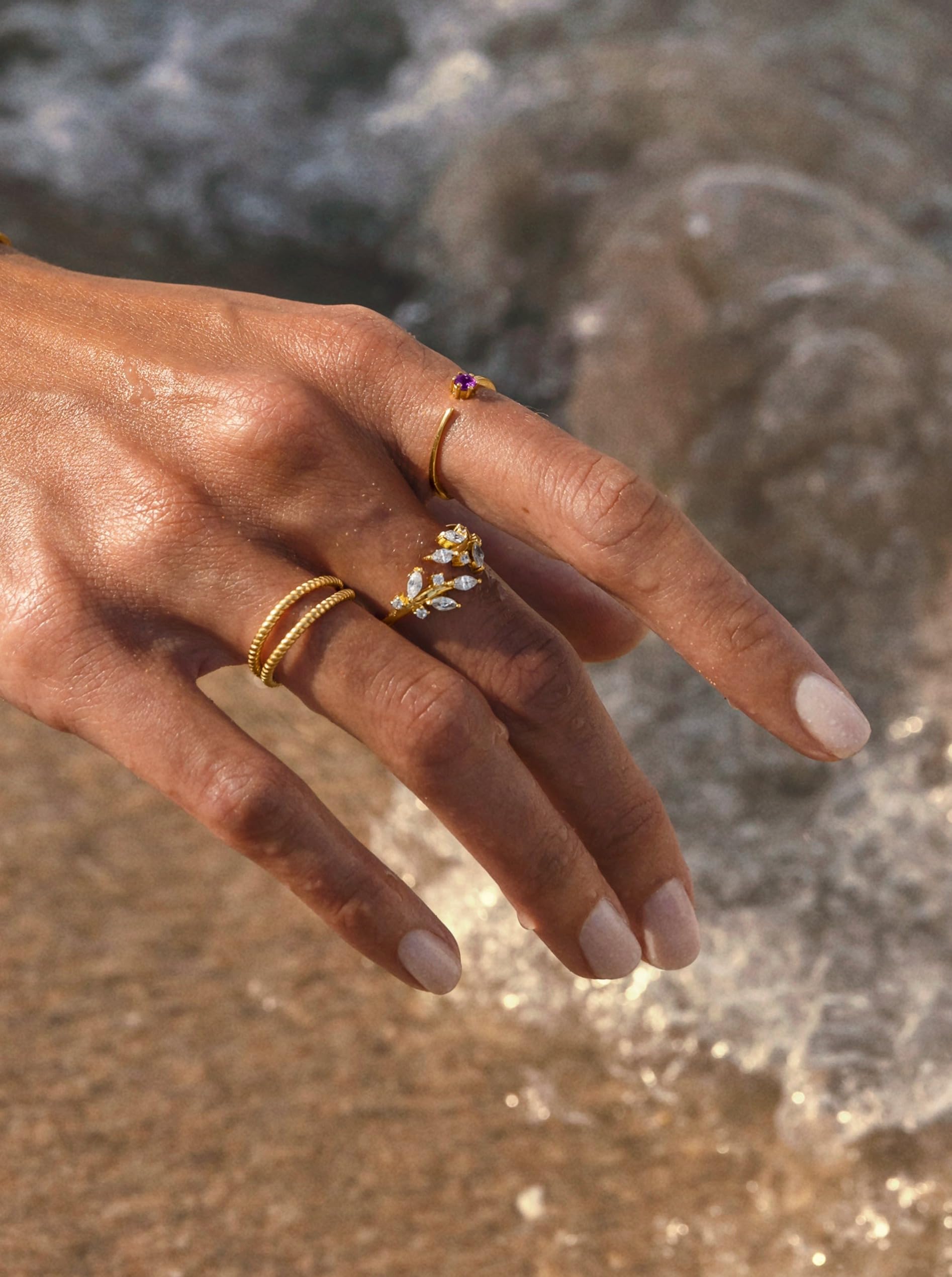 SINGULARU - Anillo Buganvilla. Ajustable. Plata de Ley 925. Talla Unica Joyas para Mujer