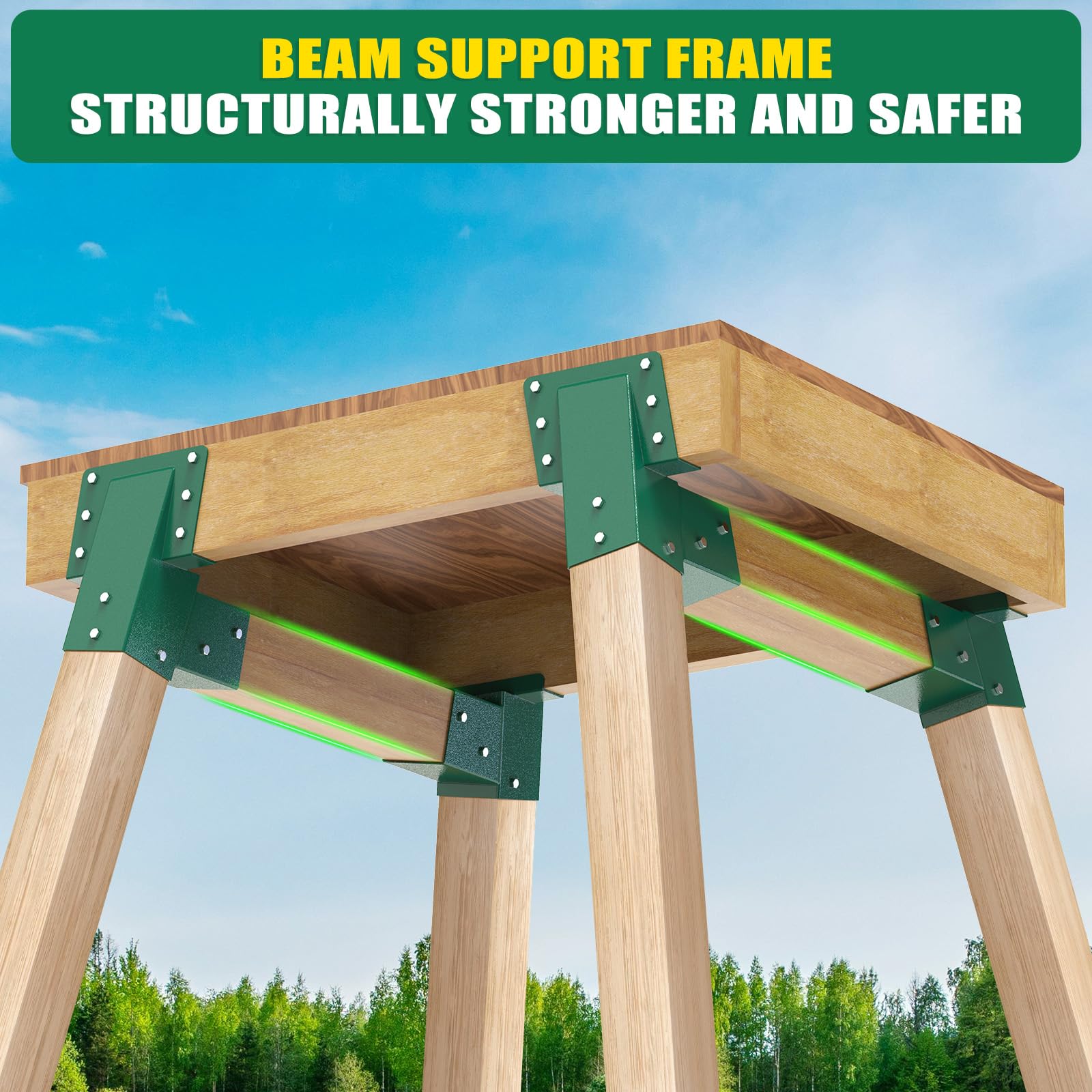 Deer Stand Brackets, 4x4 Green Powder Coated Steel Elevator Brackets For Outdoor Hunting Platform, Raised Deer Blinds, Tower Stands, Box Blinds And Tree House, 4 Pack Included - View #8