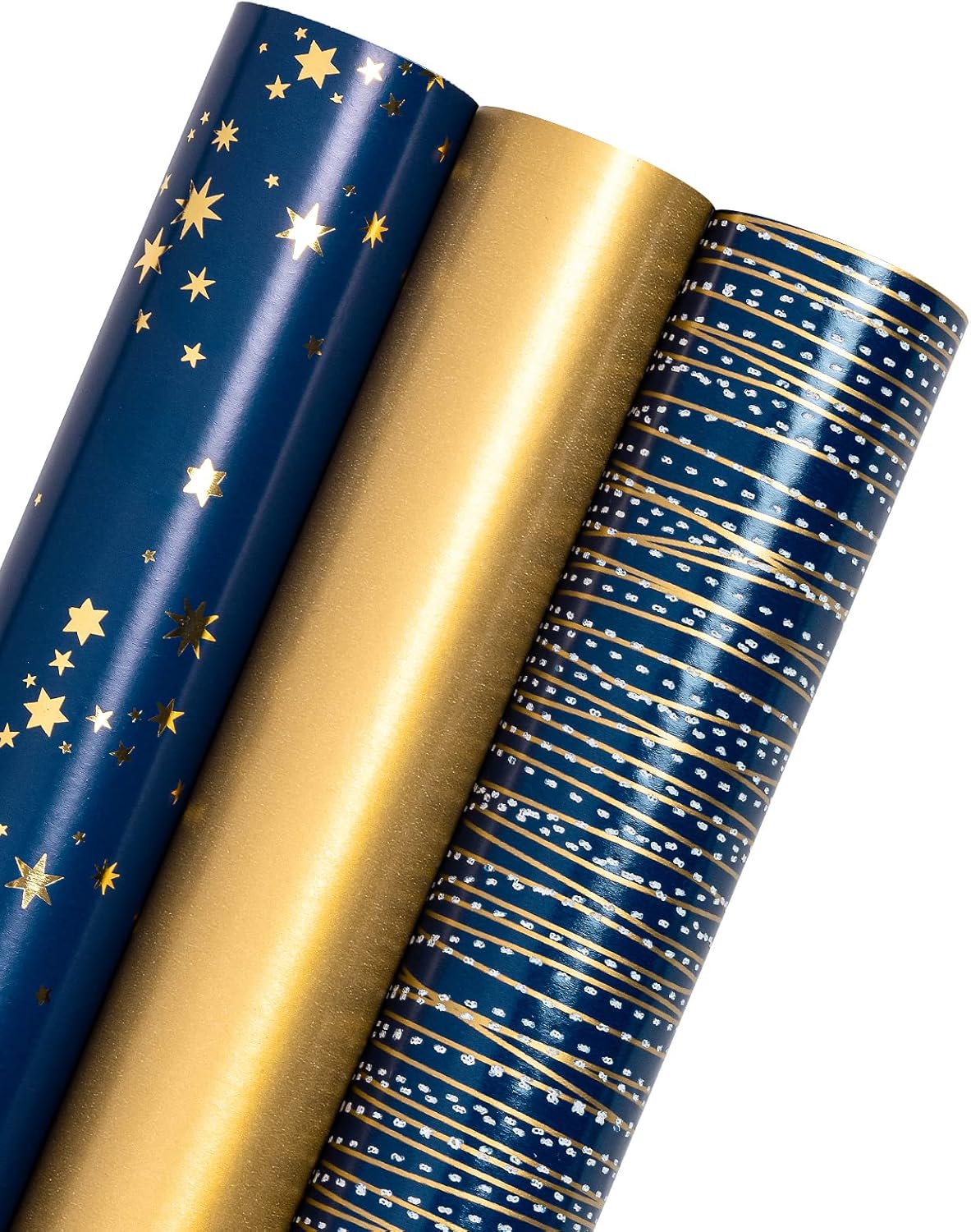 WRAPAHOLIC Gold Wrapping Paper Roll - Mini Roll - 3 Rolls - 17 Inch X 120 Inch Per Roll - Gold Foil Birthday Wrapping Paper for Wedding, Christmas, Party, Baby Shower