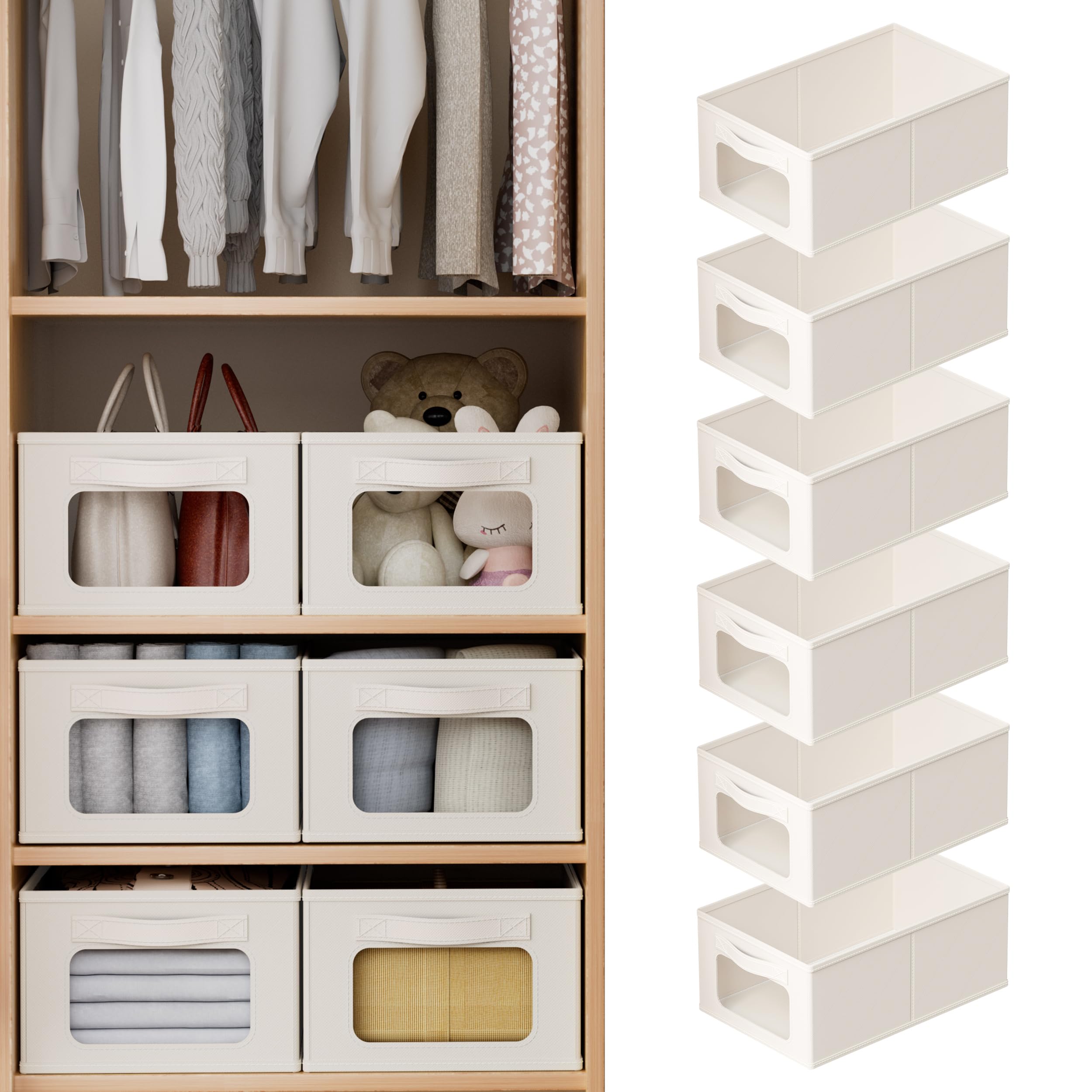 Photo 1 of KQOGTHR Fabric Storage Bins, 6 Pack, Open Top with Clear Window