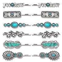 Vista 6 de Pinzas para el cabello con sombrero de vaquera occidental, 8 horquillas vintage de cactus rayo de estrella, turquesa, accesorios para el cabello