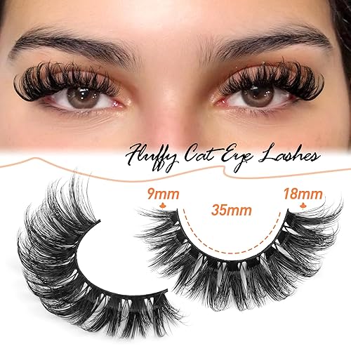 Miniatura 2 de Pestañas postizas de visón natural, esponjosas y rizadas en D, pestañas postizas de volumen 6D, pestañas de ojo de gato, pestañas postizas rizadas