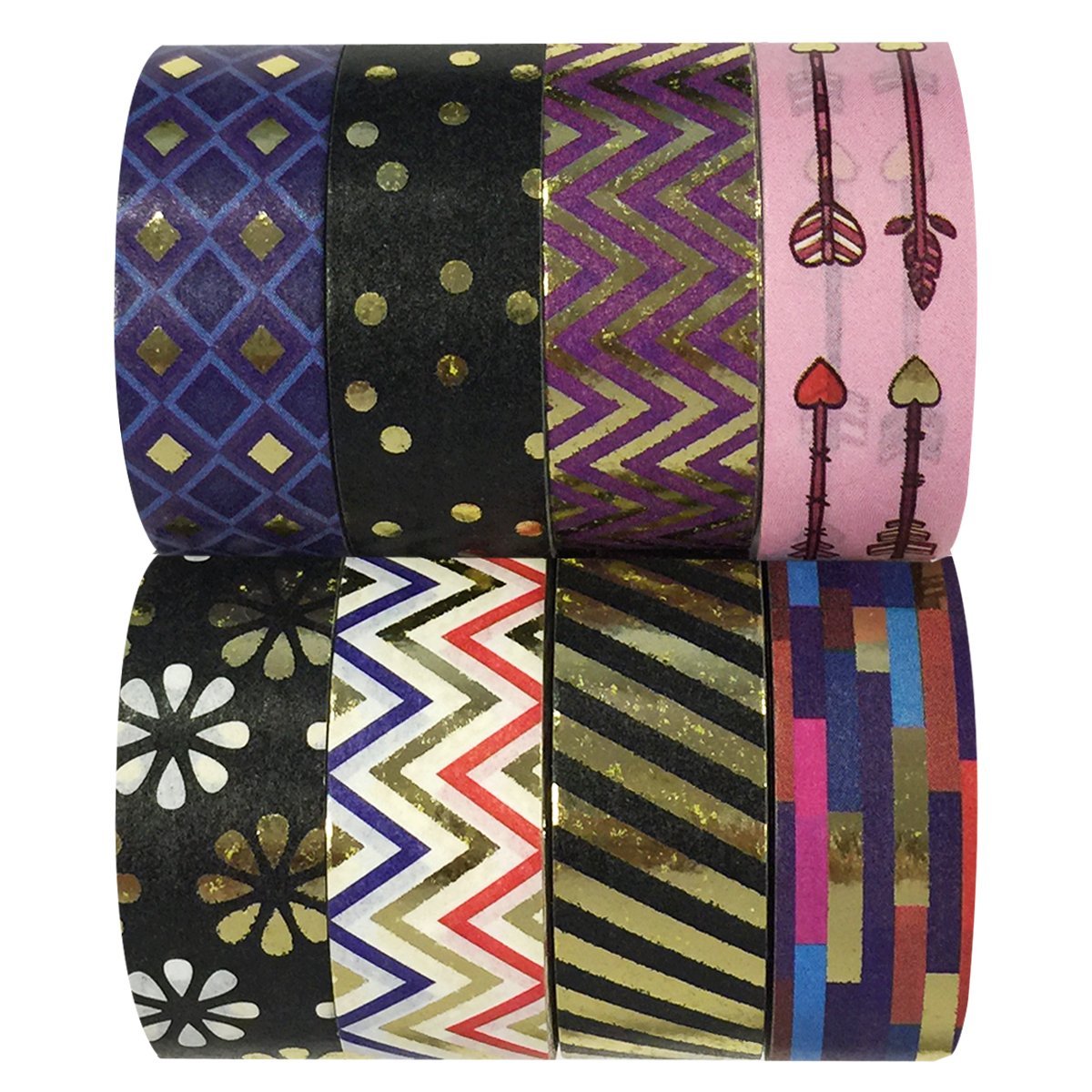 Wrapables Metallic Foil Washi Masking Tape Collection (Set of 8), 08WPSET02
