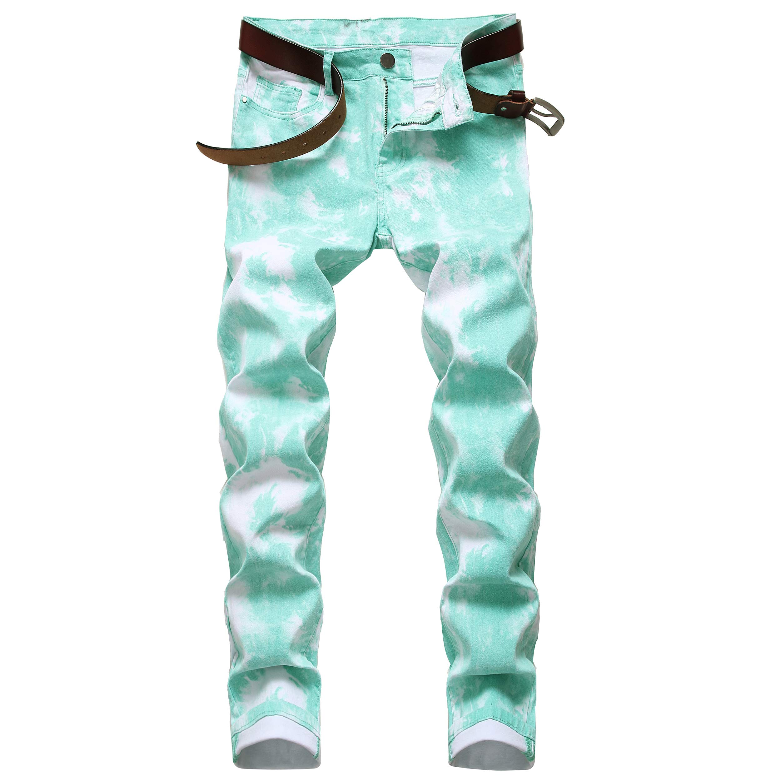 DANT BULUN Men's Fashion Casual Printed Jeans Stretch Skinny Denim Jogger Pants