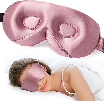 LitBear 100% 22 Momme Mulberry Silk Sleep Mask - 3D Contoured, Bean Pink