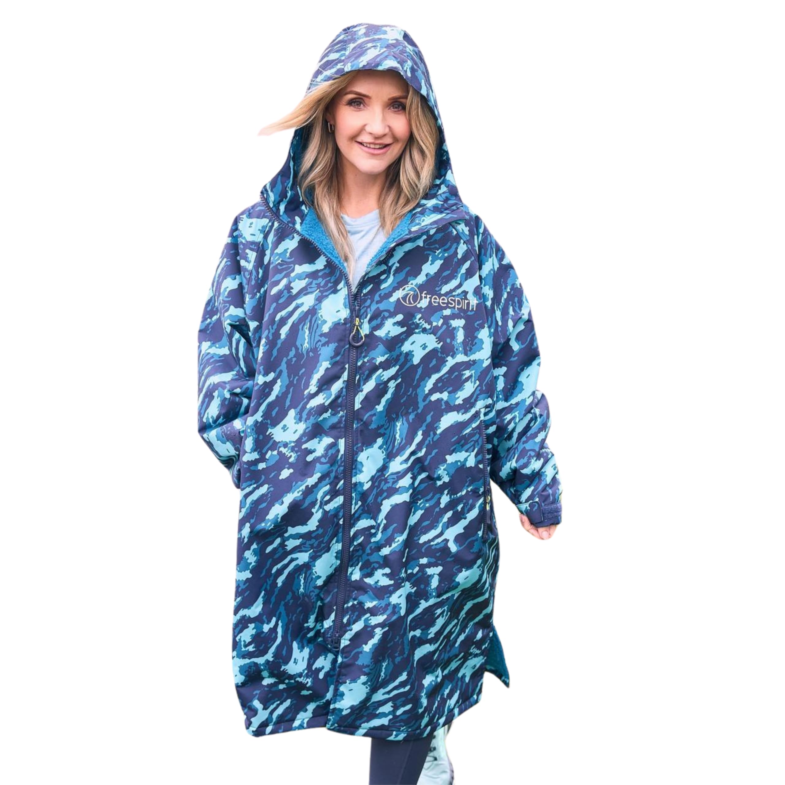 FREESPIRIT Aquarobe Pro Jacket with Hood, Deep-Pile Fleece Lining & 2 Zipped Pockets, Waterproof & Oversized Unisex Drying & Changing Robe, Watersports, Wild Swimming, Surfing, 5000mm HH