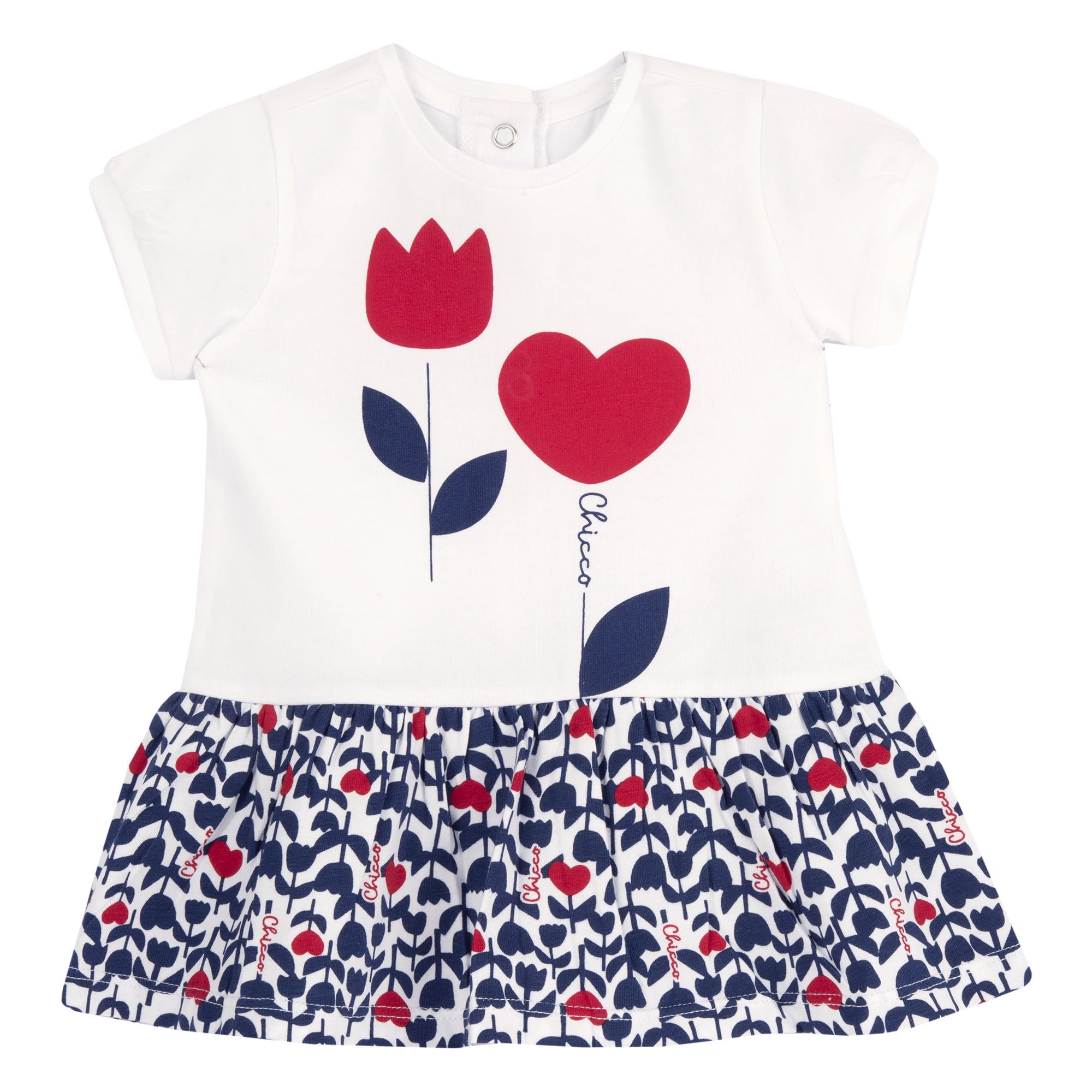 Chicco Vestido Bebé Niña de Mangas Cortas, con Cómoda Apertura con Botones, en Suave Algodón, Lavable en Lavadora, Ropa Bebé Niña 0-24 Meses, Diseñado en Italia