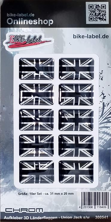 BIKE-label 3D Aufkleber Union Jack England Flagge - 50x25 Mm, Wetterfest, 3 Stück, Für Auto, Helm & Mehr