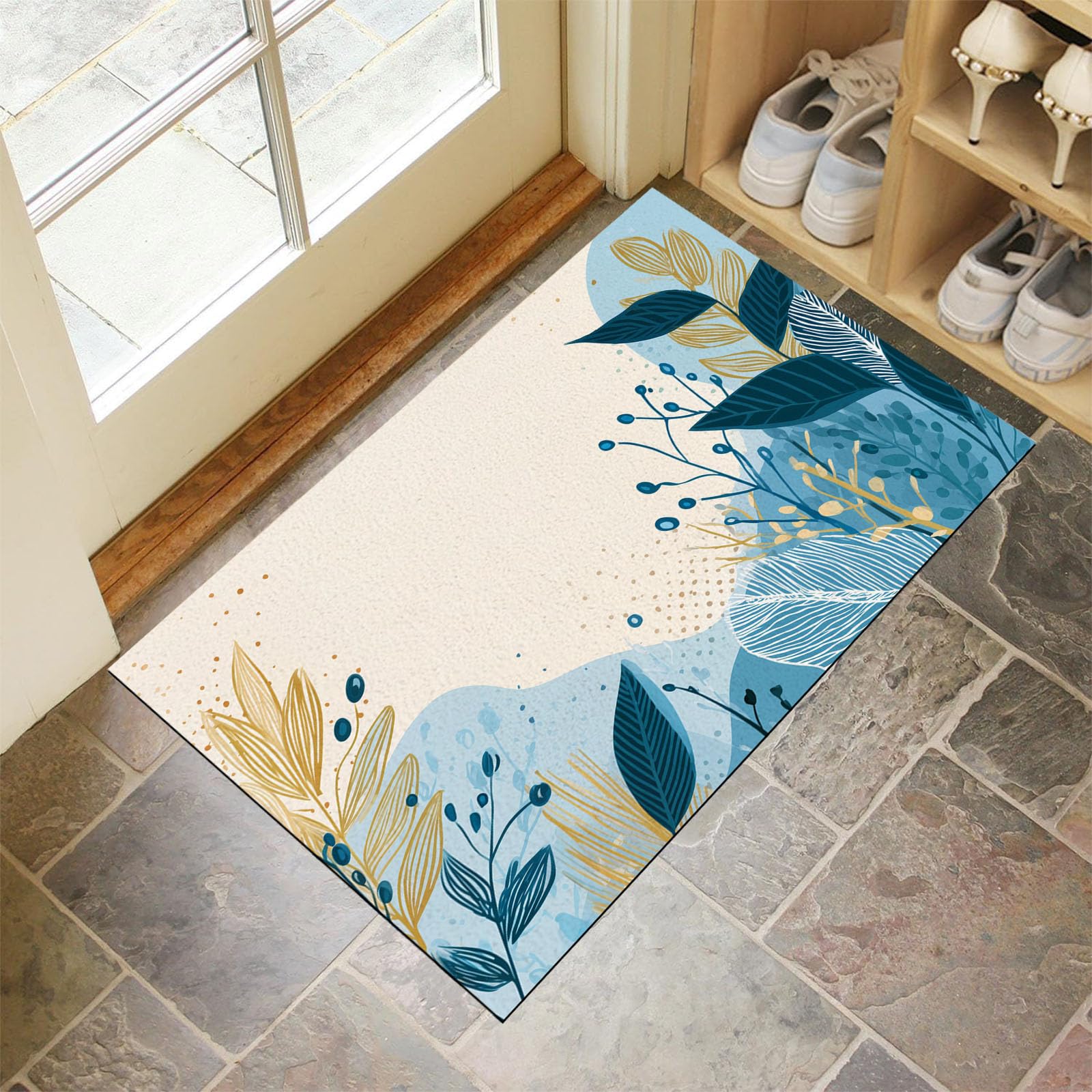 Paillasson intérieur entrée absorbant lavable et antidérapant bleu