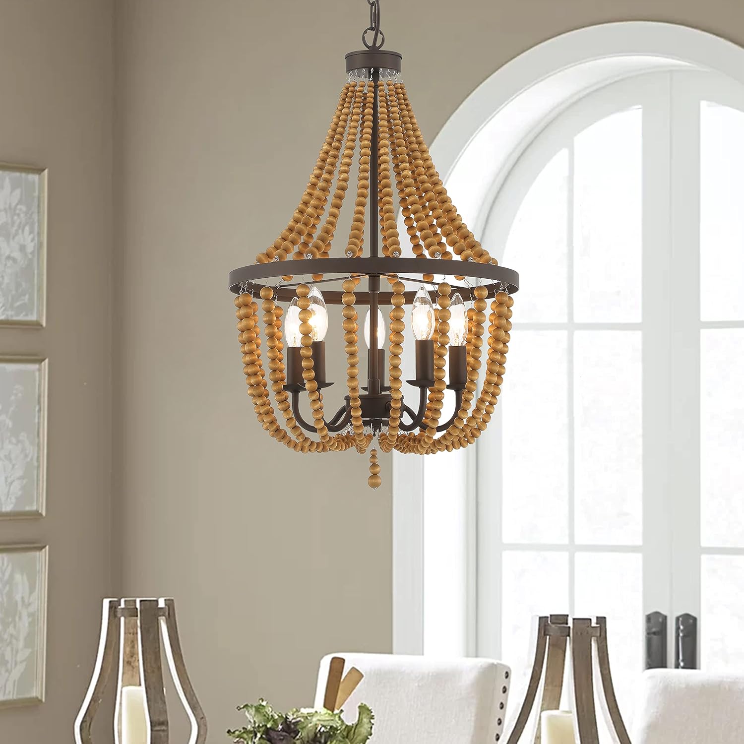 Vanity Art 5 Light Candle Style Empire Chandelier with Beaded Accents | Modern Hanging Lighting, Ceiling Lights Fixtures for Kitchen Dining Room Living Kitchen (Oil Rubbed Bronze) SYB3215RB-DK
