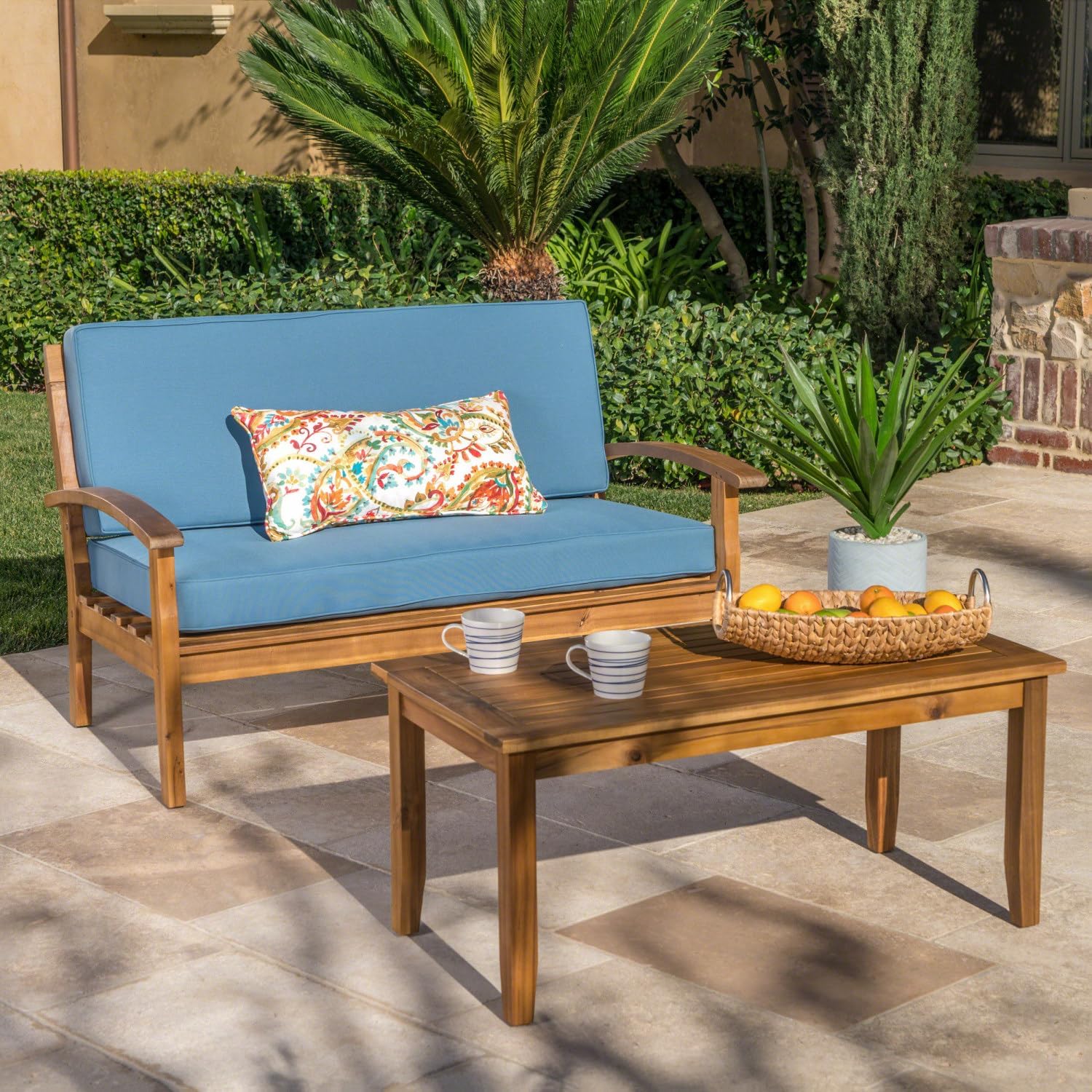 Peyton Teak Acacia Wood Patio Loveseat & Coffee Table Set