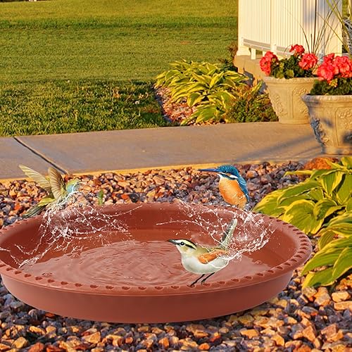 Miniatura 4 de Ribgwo Baño para pájaros montado en la cubierta, ajustable, de metal, resistente a la intemperie, duradero, soporte para baño de pájaros para