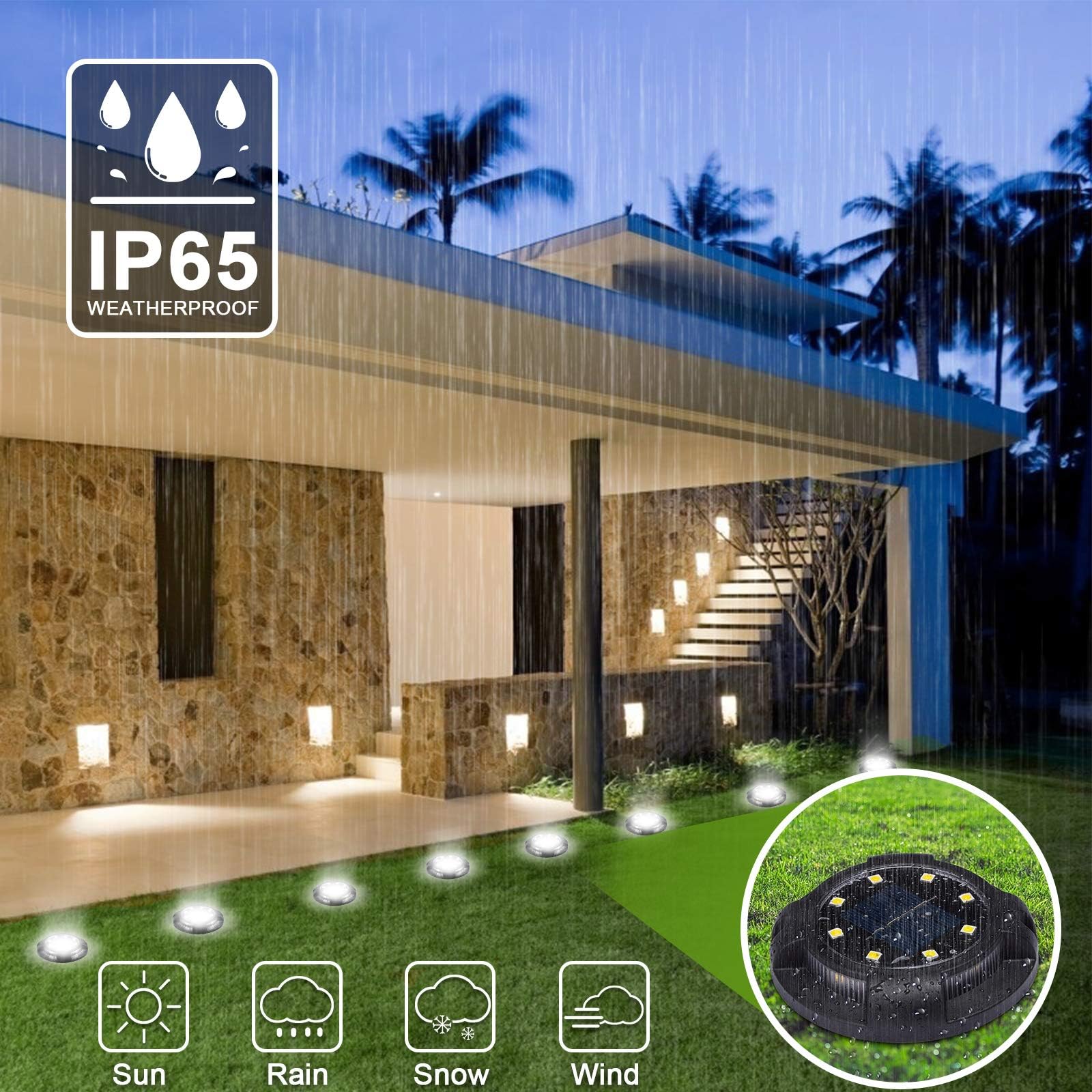 12 luci solari da esterni 12 confezioni da 12 luci a disco a LED ad energia solare impermeabili per giardino terrazza scale prato vialetto vialetto cortile decorazione (luce bianca 12 pezzi)