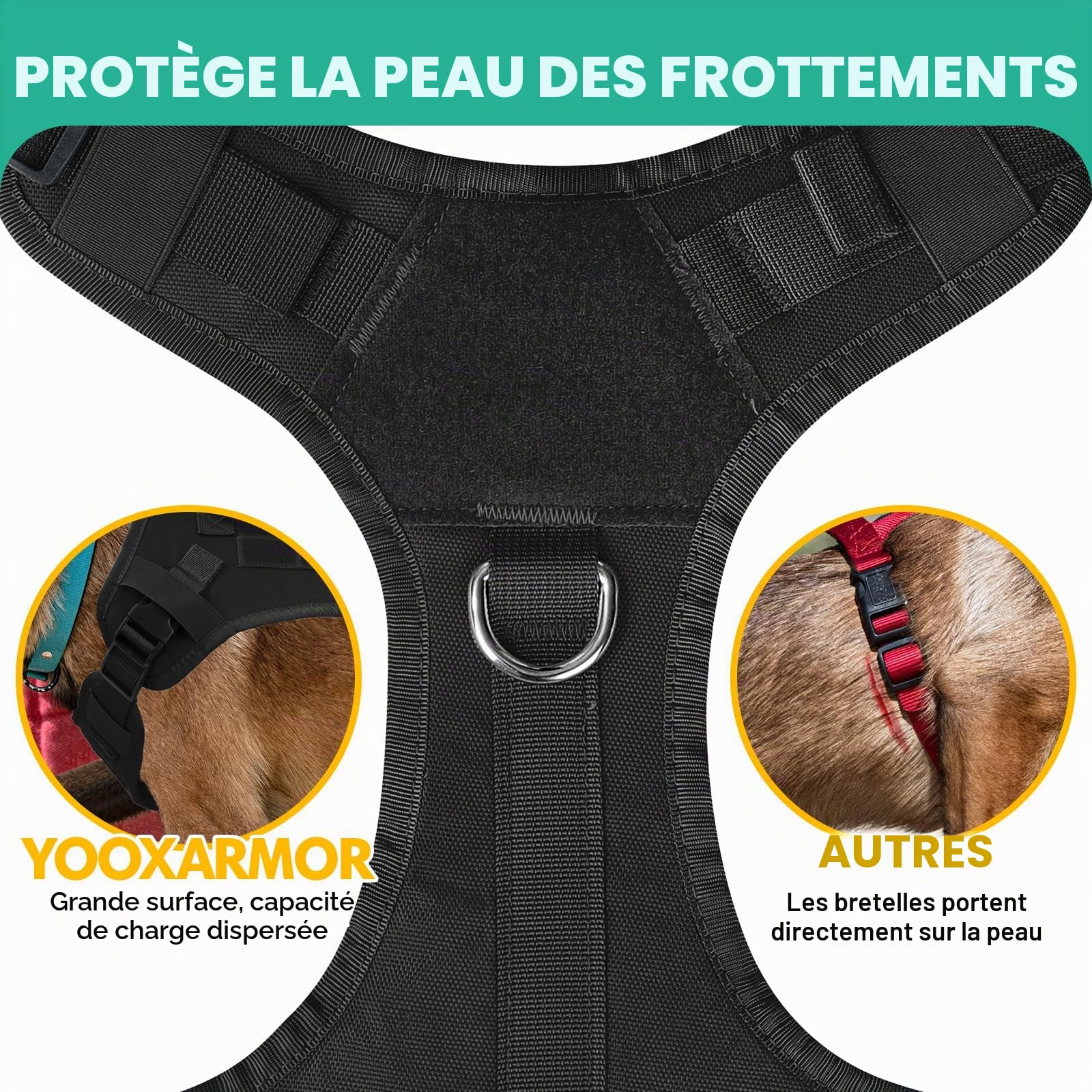 YooxArmor Harnais Chien Anti Traction Tactique avec Laisse pour Petit Moyen Chien,Harnais Chien Réglable avec Attache Devant & Poignée Contrôl,Facile à Mettre,Arnet pour Chiens Solide Respirant,Noir,S