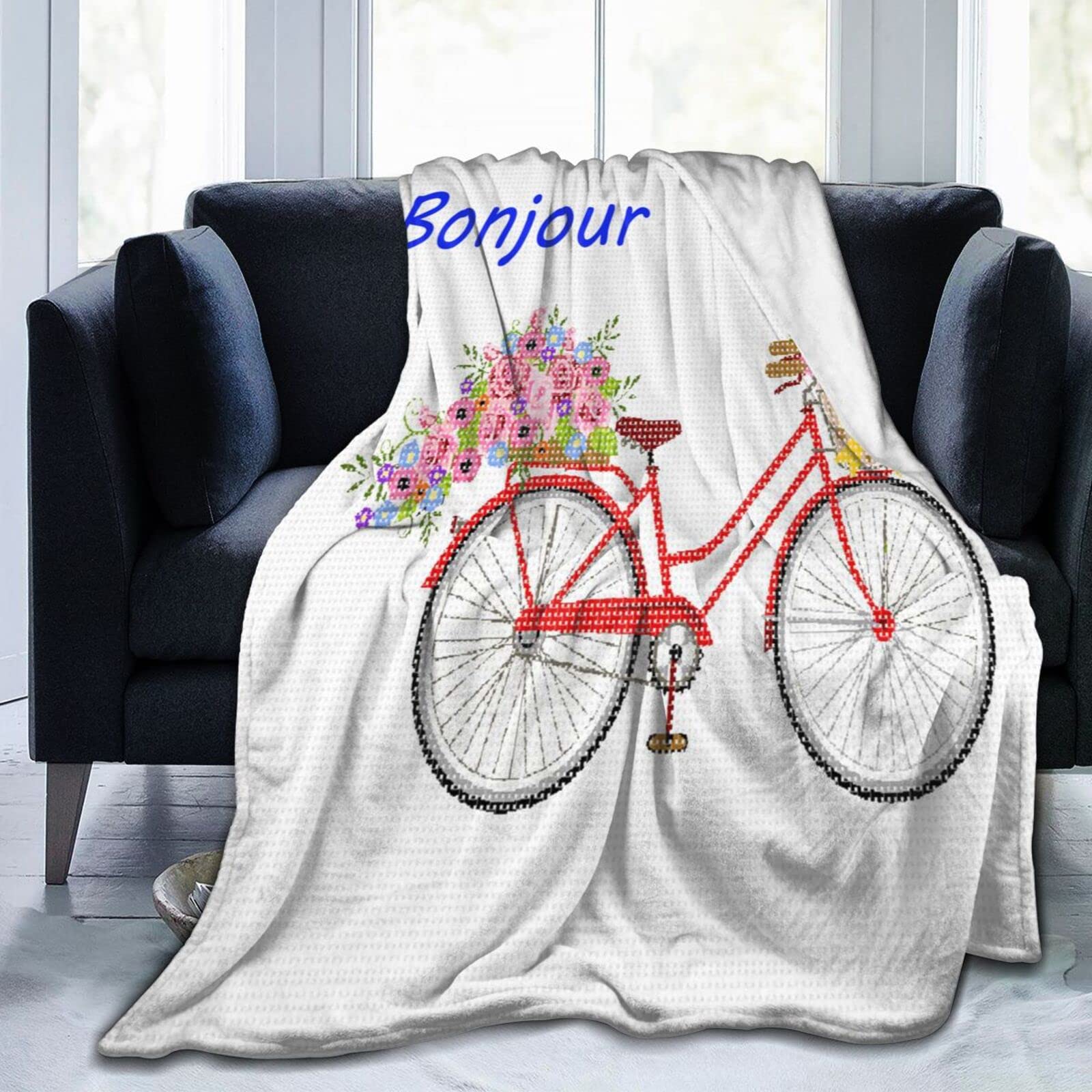 Bicycle Super Soft Flannel Blanket with Plants Unique Design for bed, sofa, camping.