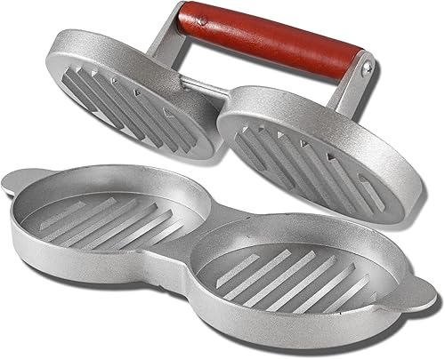 Alpine Cuisine Prensador de carne de aluminio con mango de madera, prensa de hamburguesas de grado alimenticio, antiadherente y fácil de limpiar,