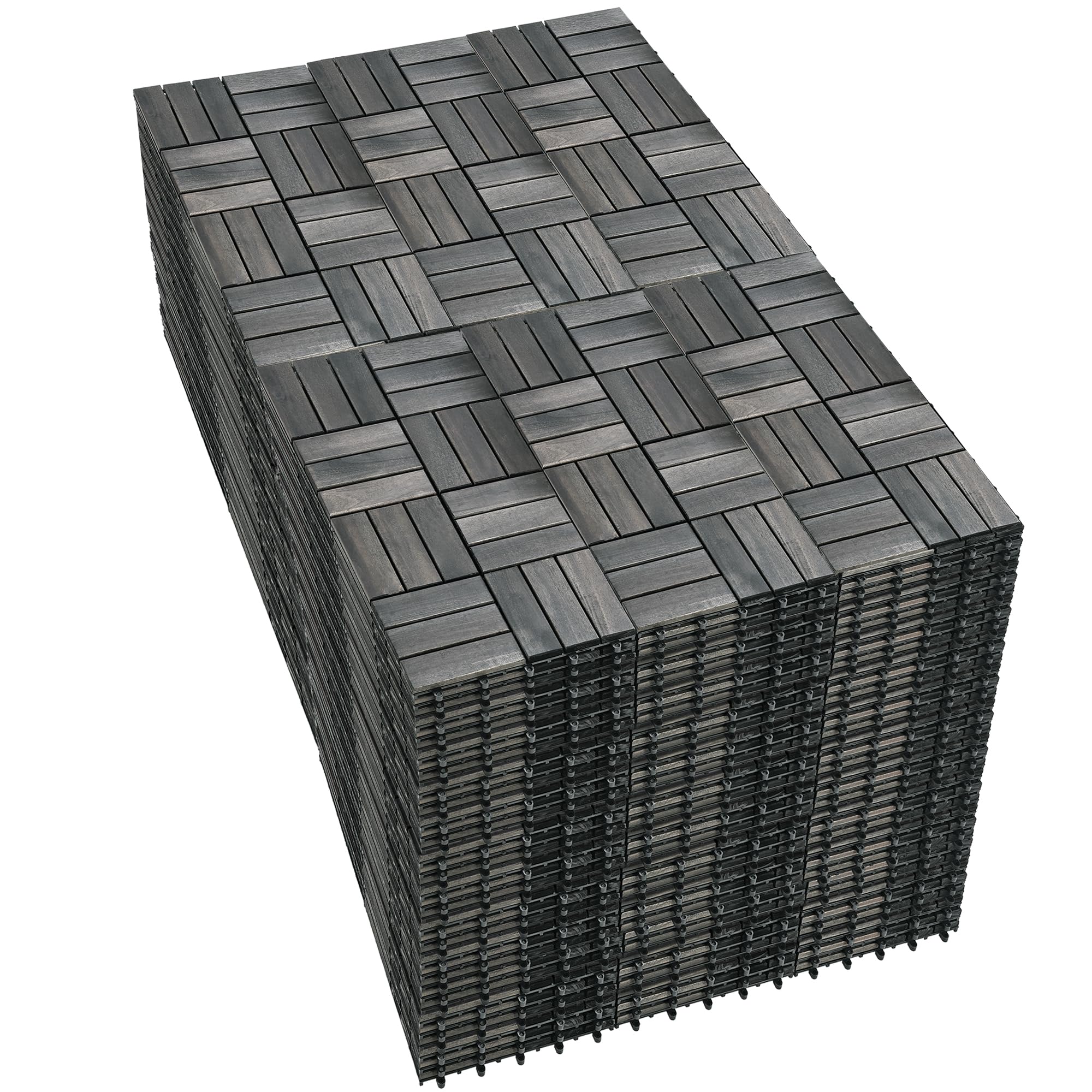 PrimeZone 432 PCS Solid Acacia Wood Interlocking Patio Deck Tiles - 12" x 12" Indoor Outdoor Waterproof Flooring for Balcony, Backyard & Poolside, All