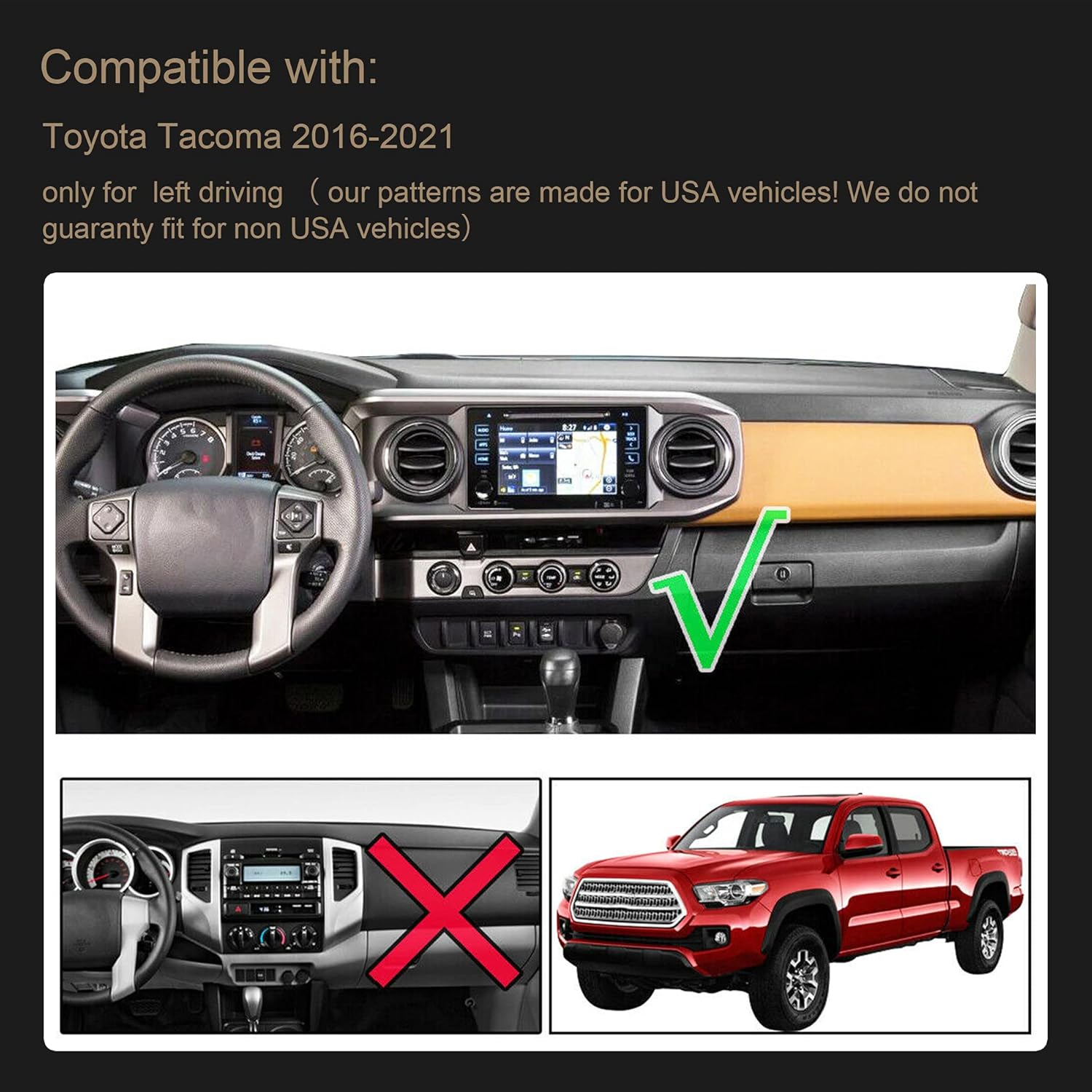 SPEEDWOW Dashboard Dash Board Cover Mat Carpet Compatible with Toyota Tacoma 2016-2023