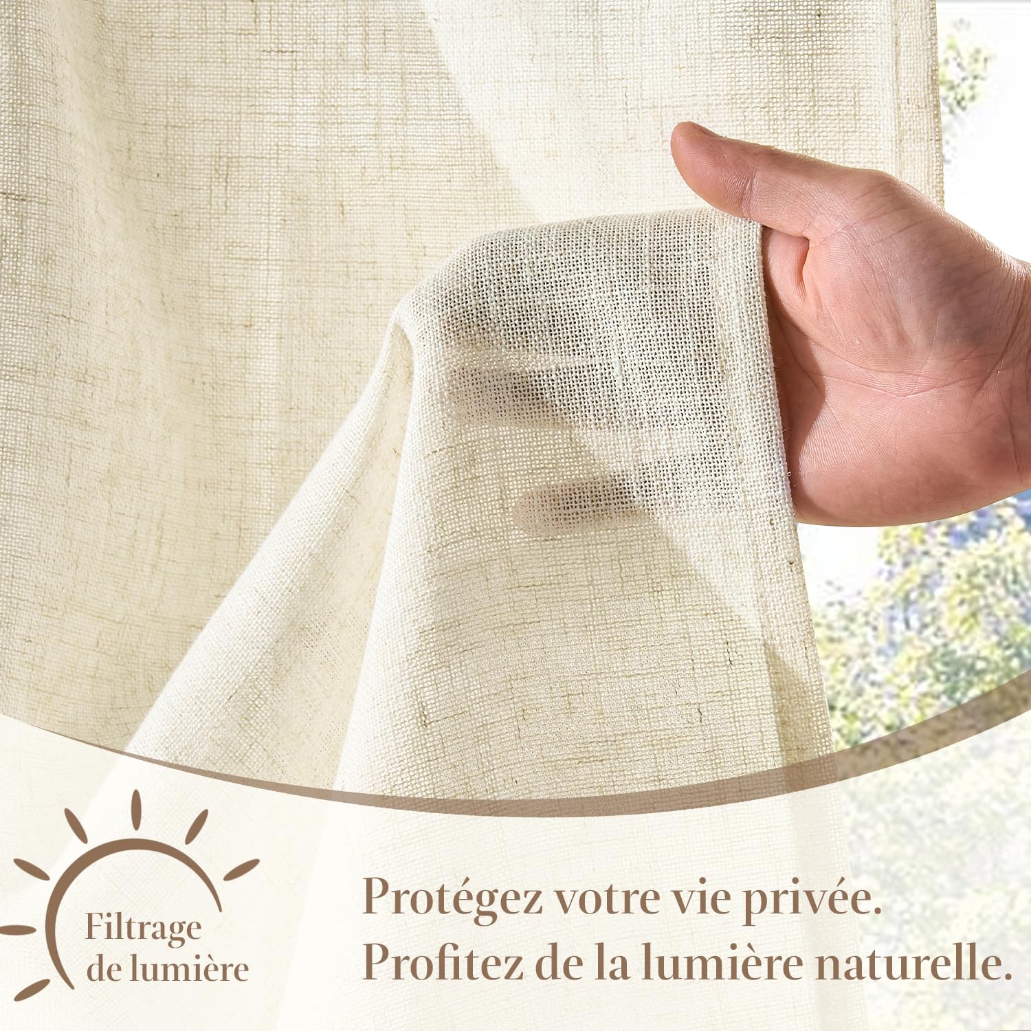 TOPICK Rideau Cuisine Petit Rideaux Court Moderne, 65 x 90(LxH) cm Lot de 2 à Passe Tringle Beige, Brise Bise pour Fenêtre Placard Chambre Porte sous Evier