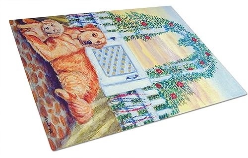 Caroline's Treasures 7148LCB Golden Retriever y Puppy at the Fence Tabla de cortar de vidrio grande, 12 de alto x 16 W, multicolor