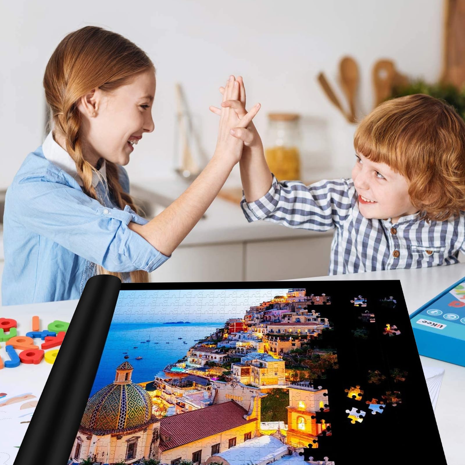 Tapis Puzzle Rouleau Feutre 116×66 cm, 1500 Pièces | Antiglisse Tapis de Rangement Portable