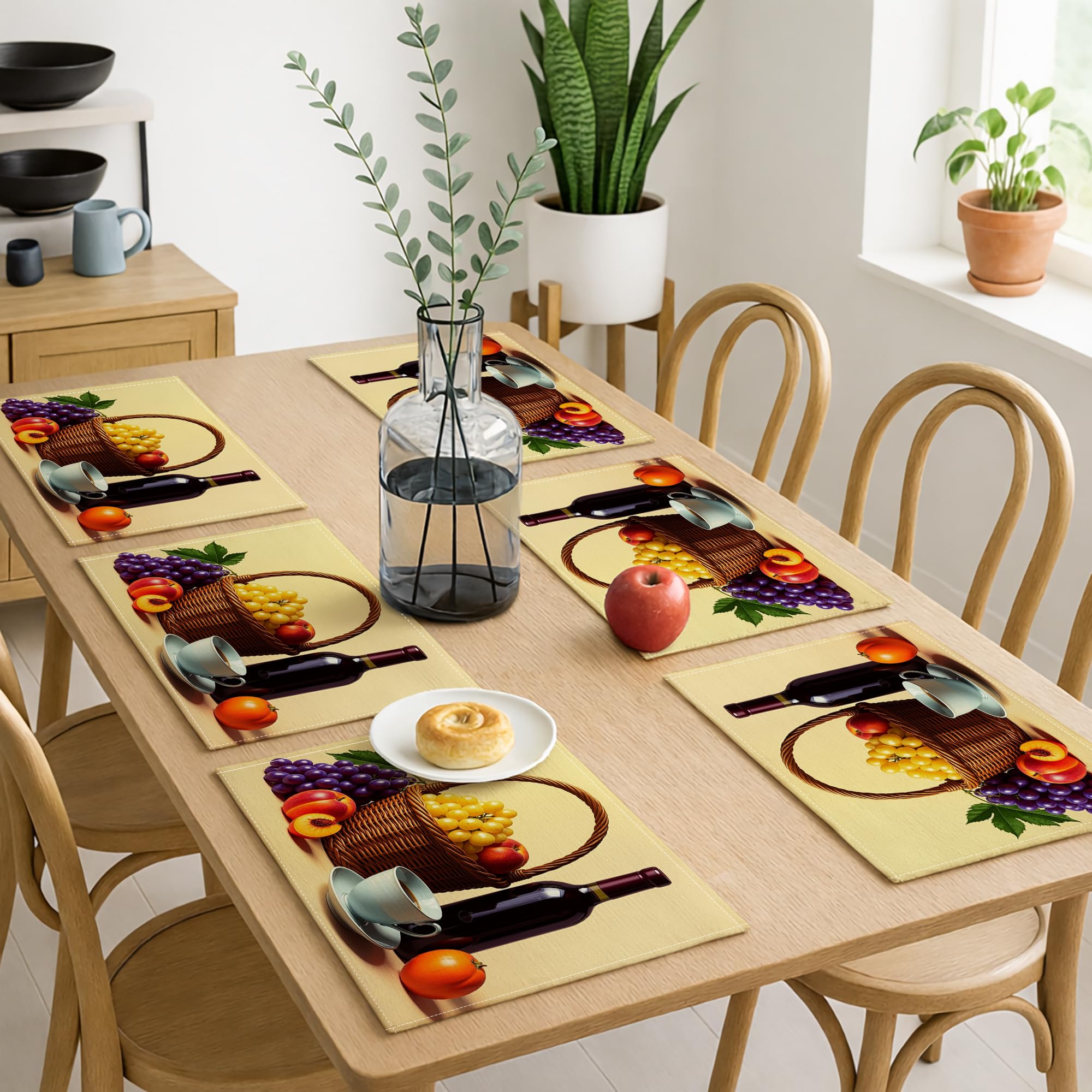 Rustikale Tischsets mit Früchtemotiv, 6er-Set, Vintage-Korbdesign,