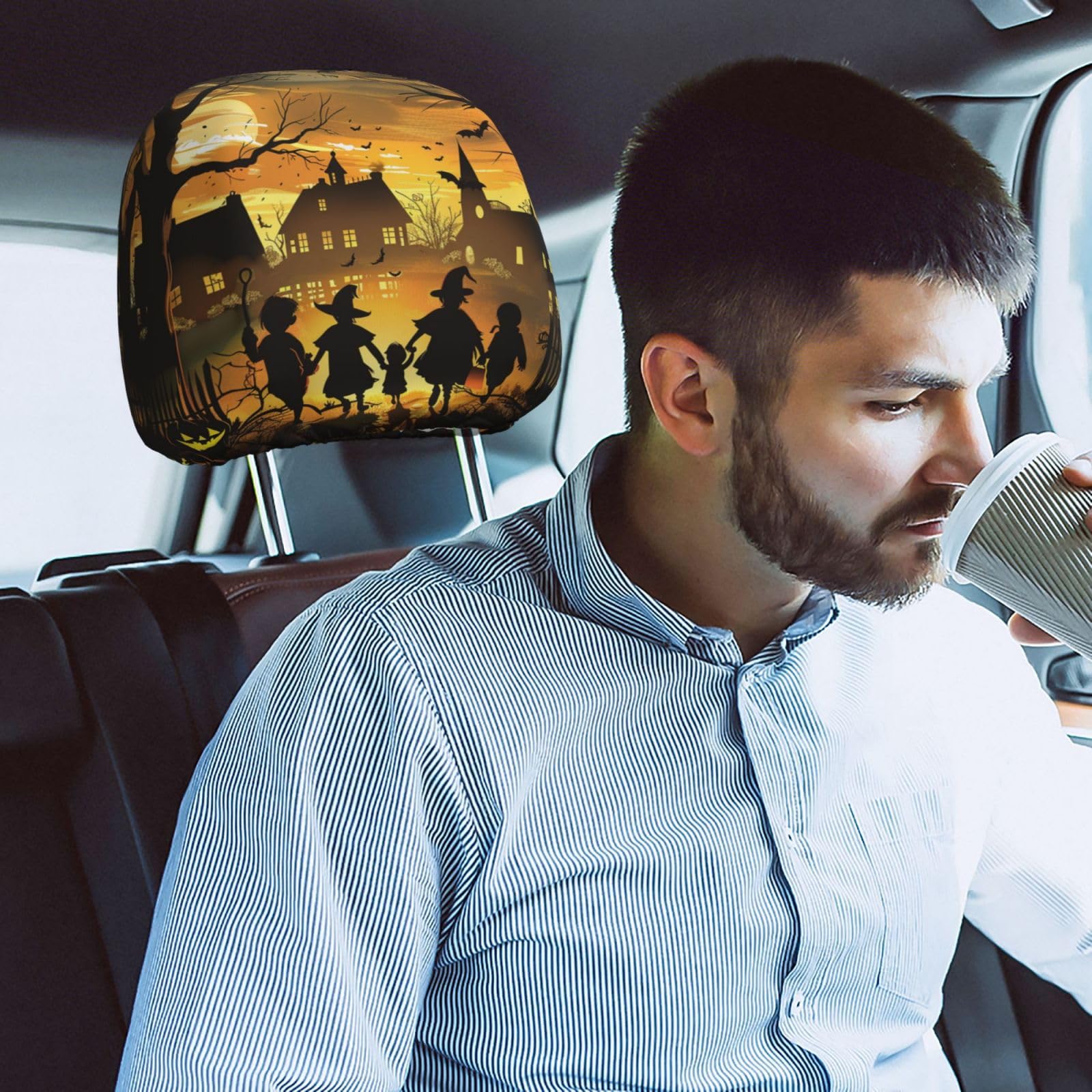 2 Pieces Funny Car Headrest Covers Halloween, Scary Face For Car Seat