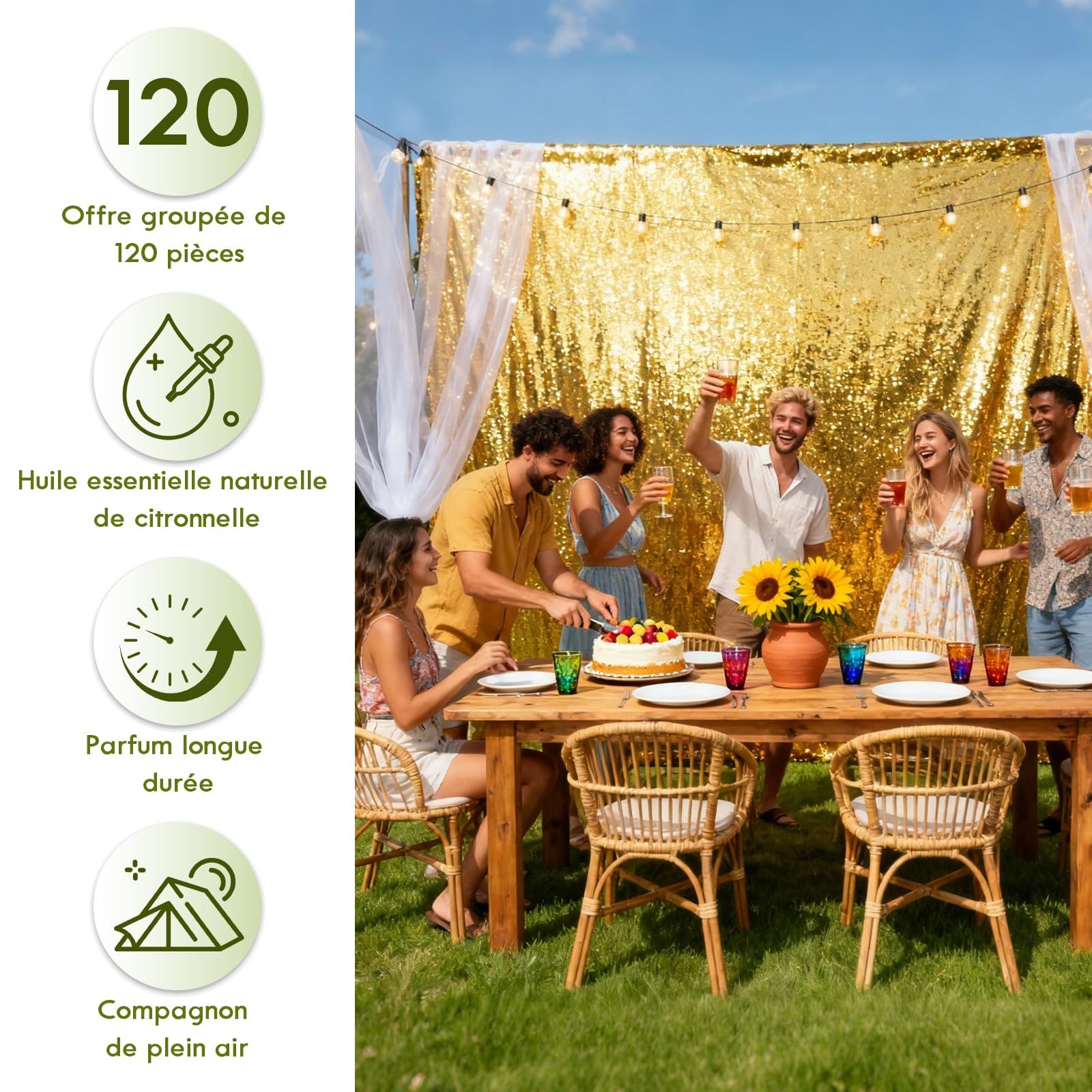 SCENTORINI Bâtons d'Encens Naturelle Citronnelle Extérieur Jardin Balcon Terrasse 120 pcs