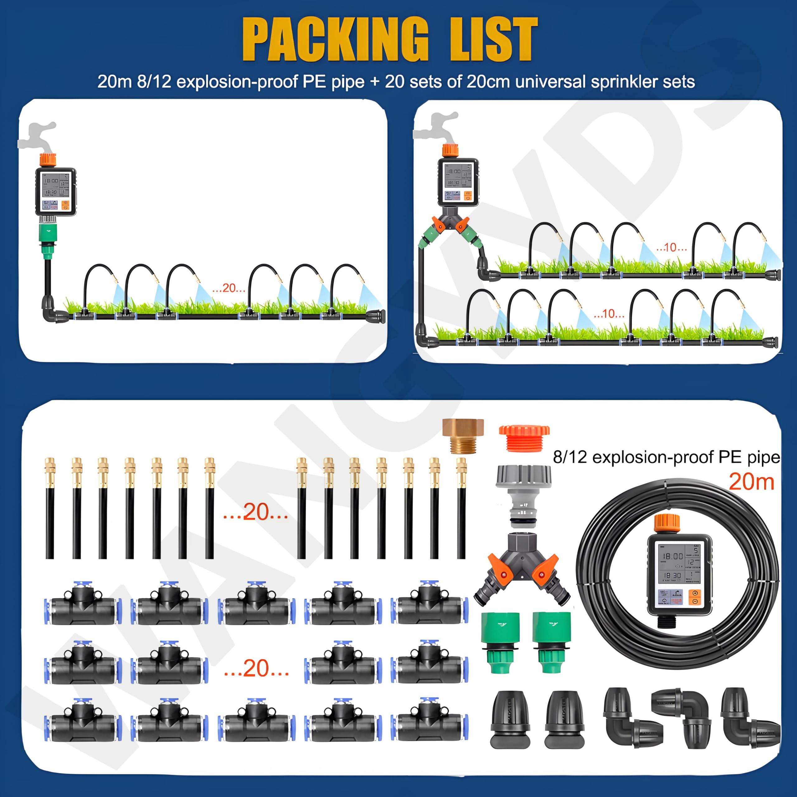 Sist-ema di Irrigazione a Goccia, Si-stema di Irrigazione da Giardino da 20 a 50 M con Raccordi a Innesto Rapido, Gocciolatori Regolabili, Kit di Irrigazione a Goccia per Serre,20m/65.6ft