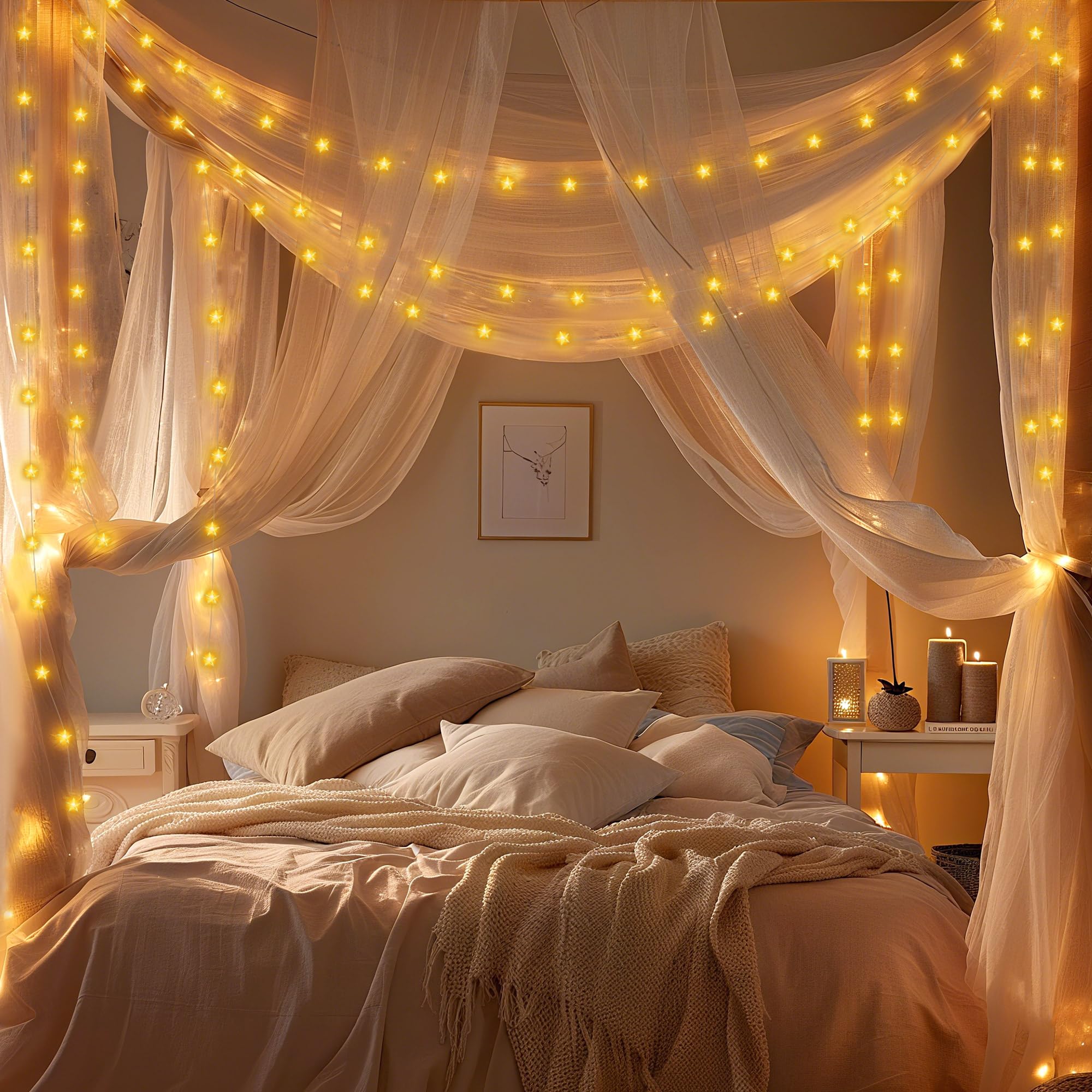 Smart Star - Luces de Navidad para interiores, 33 pies, 80 luces LED USB, aplicación y control remoto, sincronización de música, cadena de luces de estrella para dormitorio