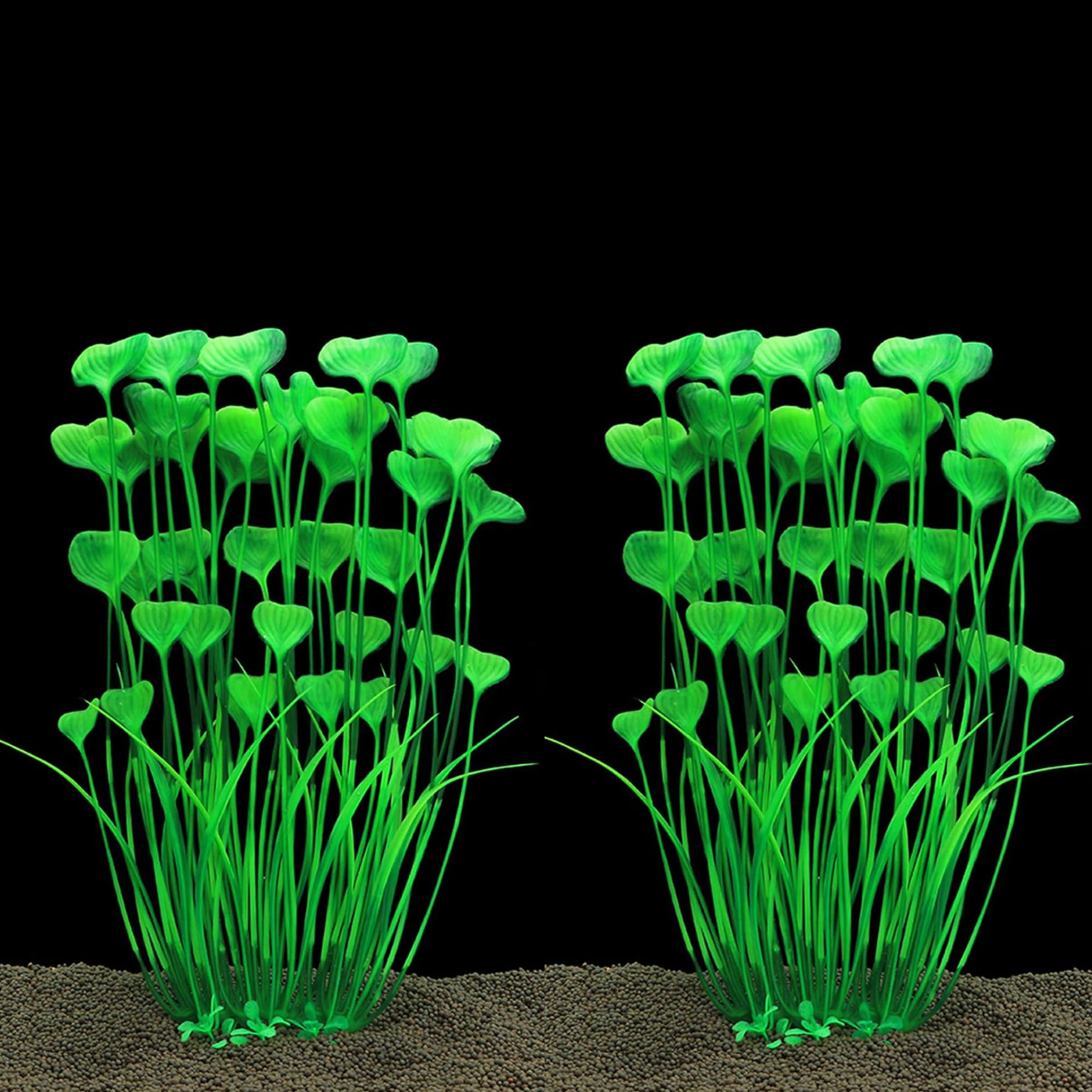 ALEGI Fish Tank Decorations Plastic Plants Large,Aquarium Artificial Plants Decoration Ornament Safe for All Fish-16 inch 2Pcs (Green 2 pcs)