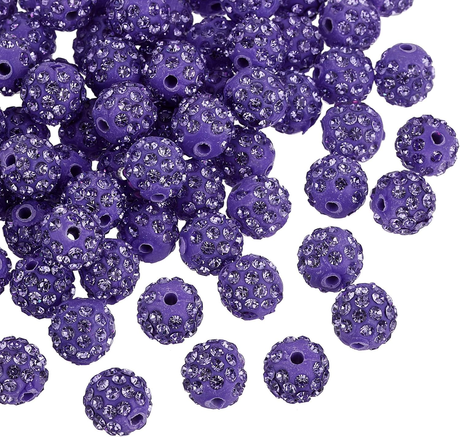 uxcell 100Pcs 10mm Rhinestone Clay Beads, Polymer Clay Crystal Bead Round Disco Shiny Ball Beads Bulk for DIY Bracelet Necklace Jewelry Making (Lotus Purple)