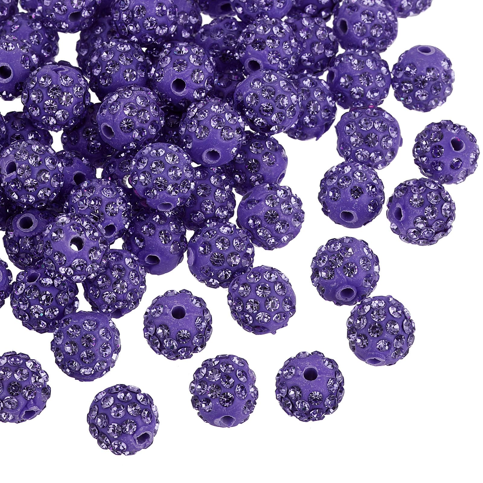 sourcing map150Pcs 10mm Rhinestone Clay Beads, Polymer Clay Crystal Bead Round Disco Shiny Ball Beads Bulk for DIY Bracelet Necklace Jewelry Making (Lotus Purple)