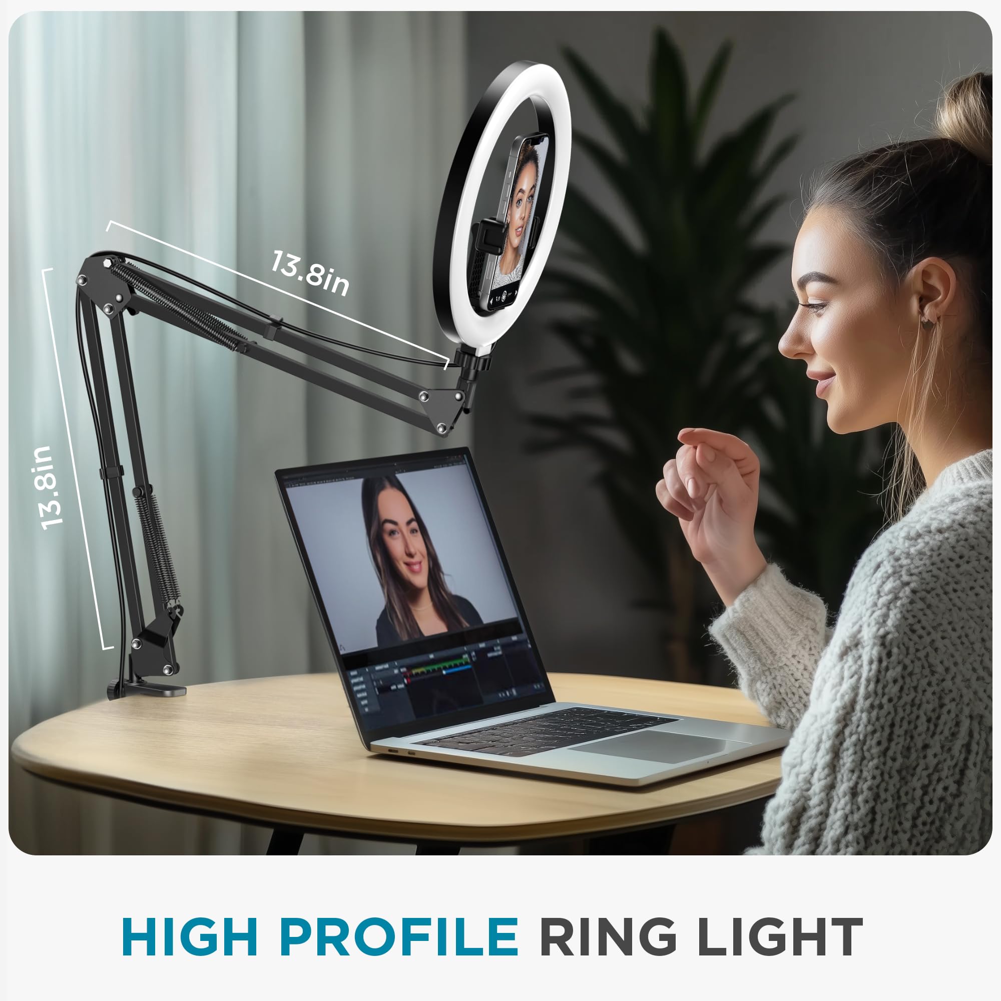 InnoGear Overhead Phone Mount with Ring Light, 10" LED Selfie Ring Light for Desk with Phone Holder and Remote Canvas Lamp Light for YouTube Live Stream Cooking Video Recording Vlog Zoom,: Medium