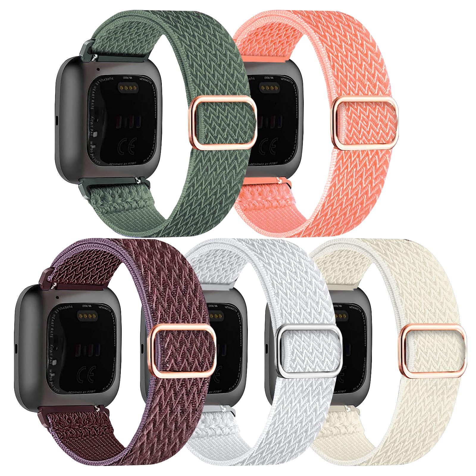 Chinbersky 5 Stück Armband Kompatibel mit Fitbit Versa 2 Armband/Fitbit Versa Armband für Frauen Männer,Verstellbares Dehnen Nylon Sport Ersatzarmband Kompatibel mit Fitbit Versa 2/Versa/Versa Lite/SE