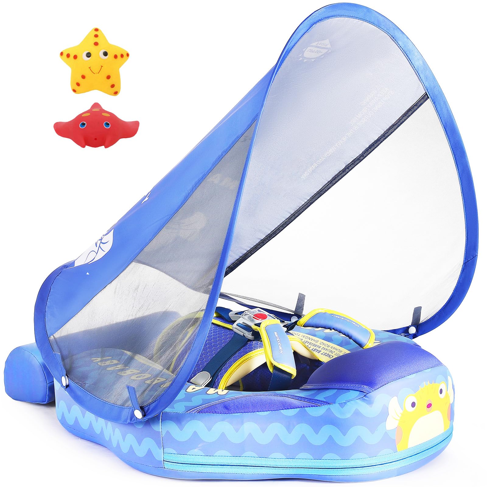 Mambobaby Float with Canopy Size Improved Non Inflatable Infant Baby Pool Float Smart Mambo Float Swim Trainer Add Tail Swim Float Mambo Float Solid Air Free Water Waist Swimming Ring