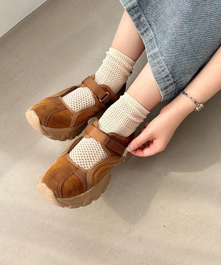 Amazon | スニーカー 厚底 メリージェーン ベルクロ 軽い 履きやすい