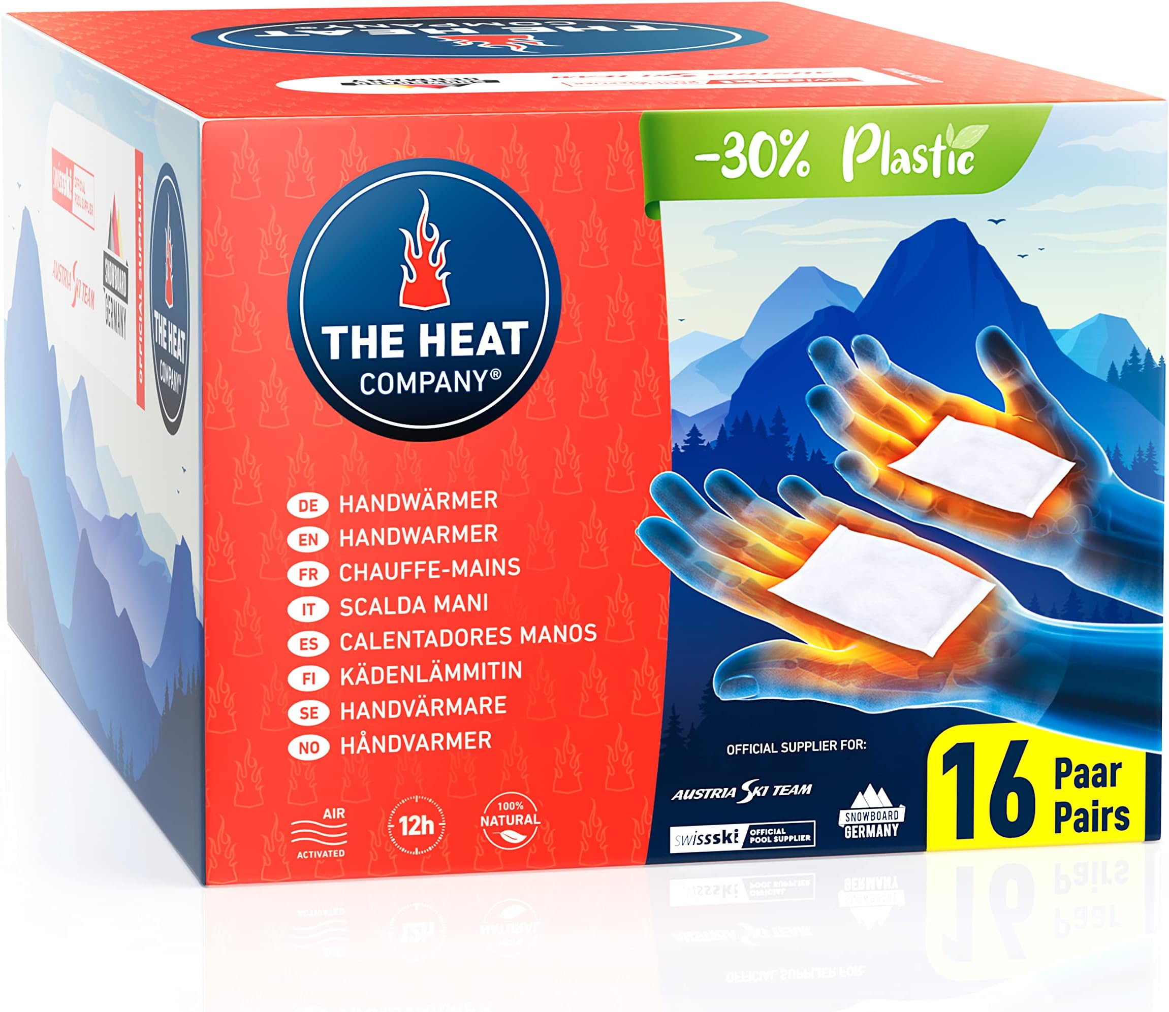 THE HEAT COMPANY Handwarmers - New: 30% Less Plastic - EXTRA WARM For 12 Hours Warm Hands - 10, 16, 32 or 40 Pairs - Air Activated Heat Pads - Pocket Warmer Against Cold Hands