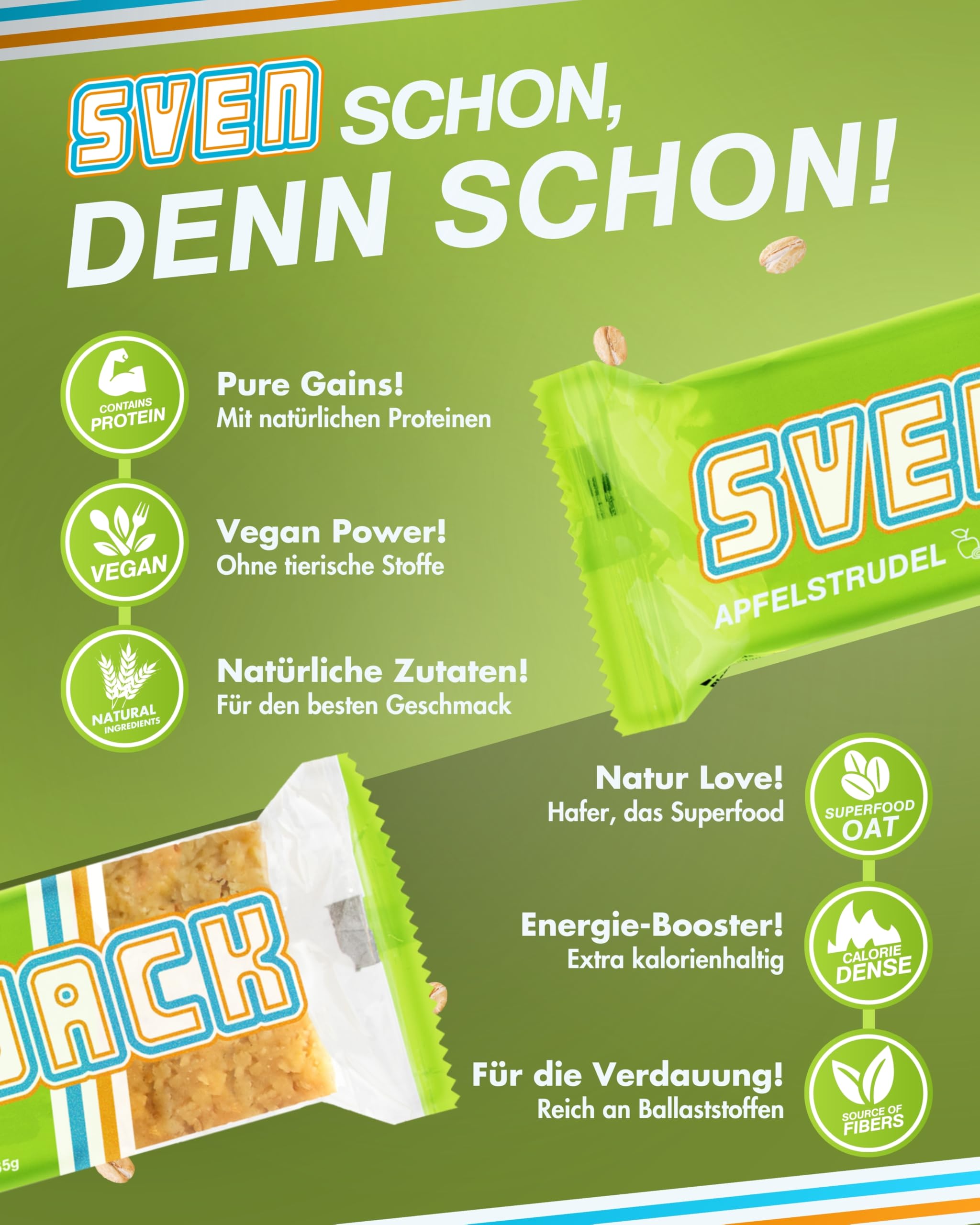 Sven Jack (Energy Cake) Haferriegel Apfelstrudel 20x 65g I Original Haferflocken Energieriegel I Veganer & Laktosefreier Haferriegel I Langkettige Kohlenhydrate & wenig Zucker I Müsliriegel