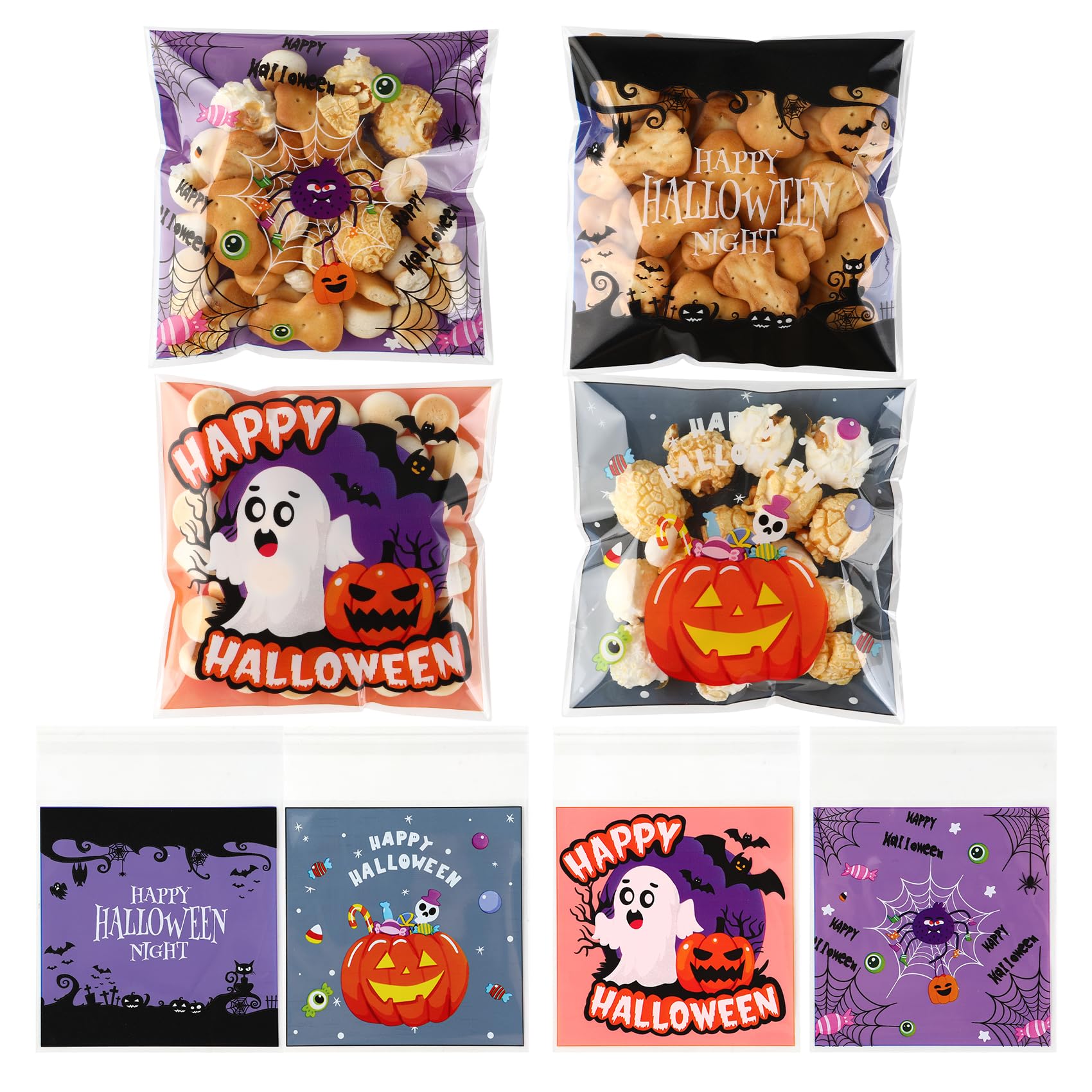 100pcs Halloween Cellophane Bags for Sweets Small Candy Bags for Trick