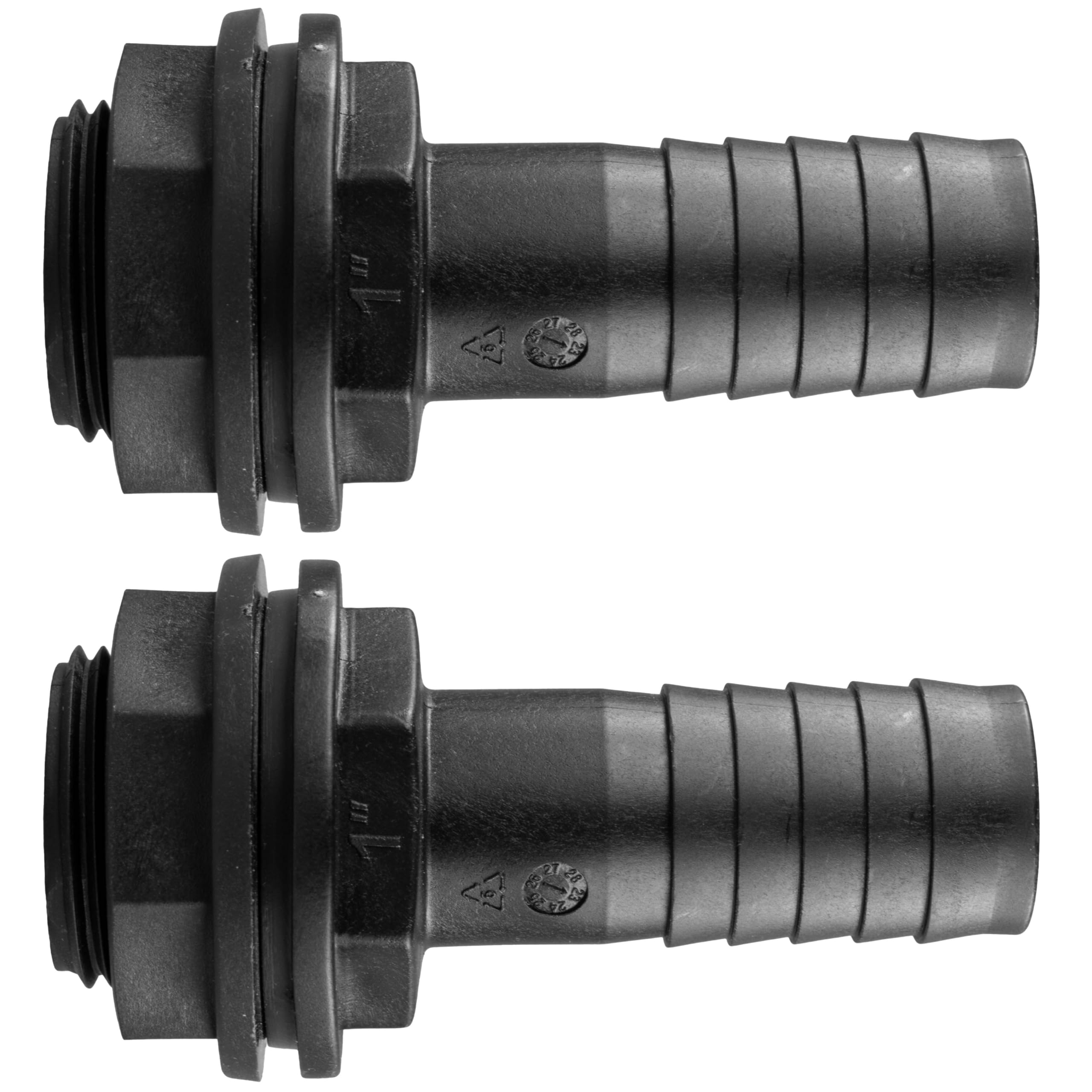 Water Butt/Rain Barrel/Storage Tank Outlet (Pack of 2) Hosetails for Linking Tanks Or Overflow,for Pipe Size 1/2" -2" (1" bsp = (33mm Hole))