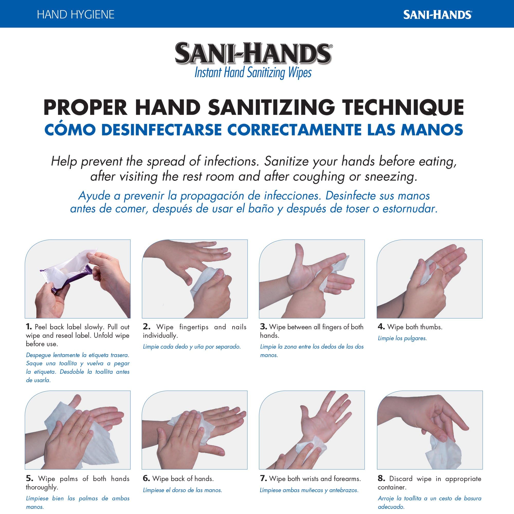 Sani-Hands Instant Hand Sanitizing Wipes - Ethyl Alcohol Wipes with Aloe, Vitamin E - Sanitizer Wipe for Travel, Home, Outdoor - Bedside Pack, 5.5 in. x 8.4 in., 20 Wipes, 48 Packs, 960 Total